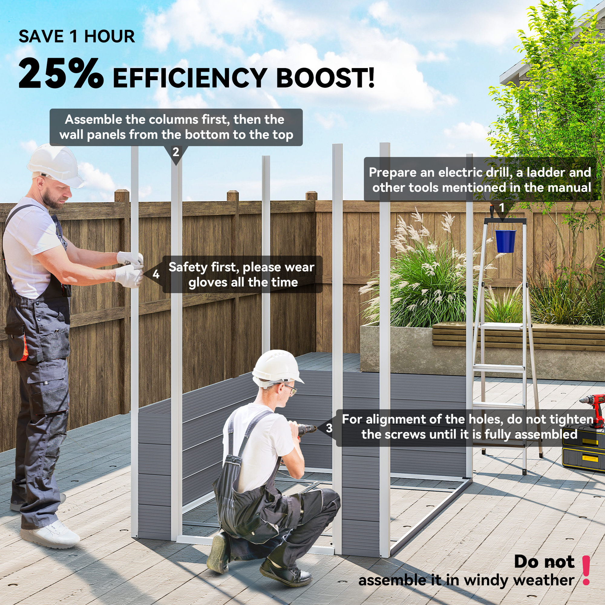 Outsunny 4.4ft x 6.2ft Aluminium Frame and Plastic Wall Shed, with Foundation Grey 4