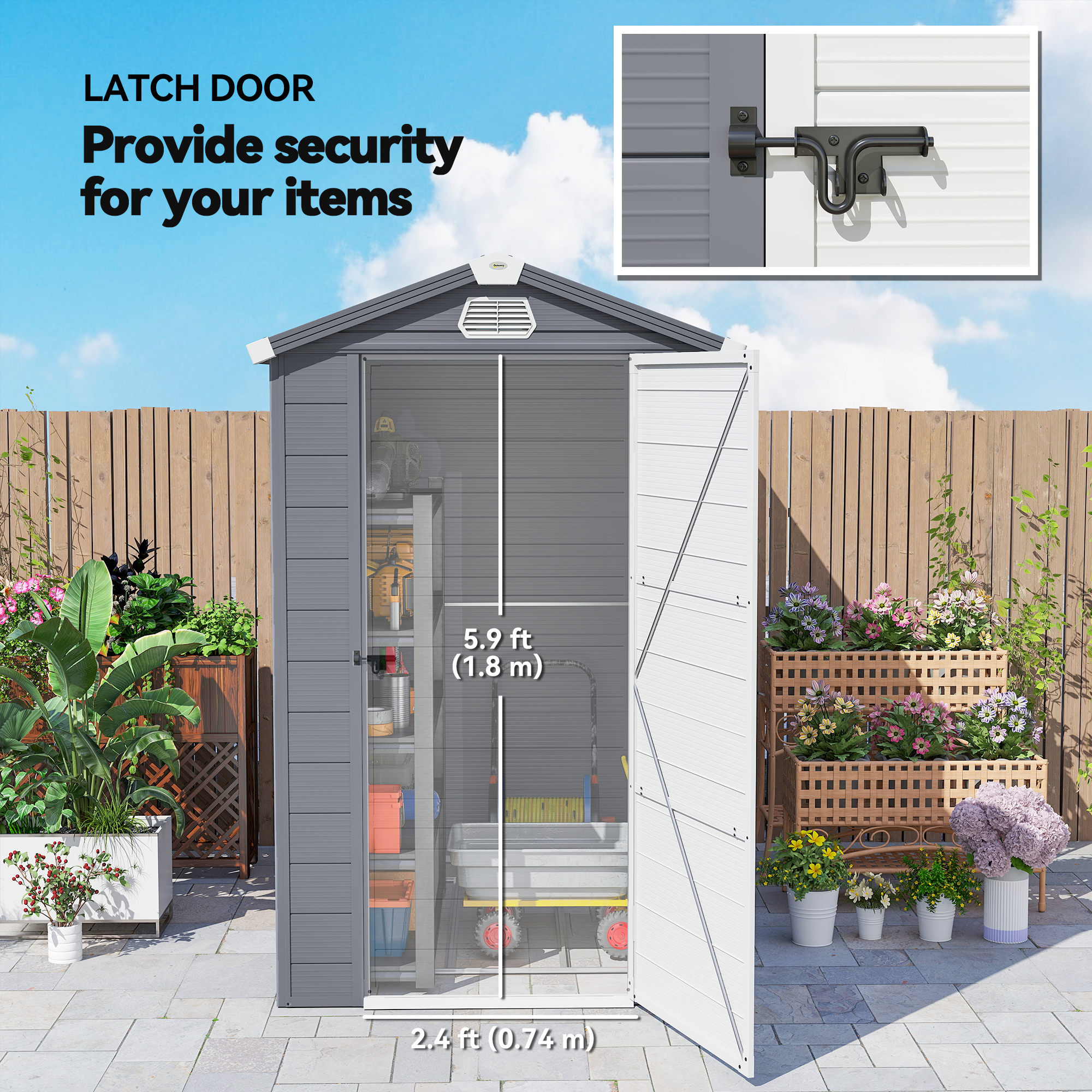 Outsunny 4.4ft x 6.2ft Aluminium Frame and Plastic Wall Shed, with Foundation Grey 7