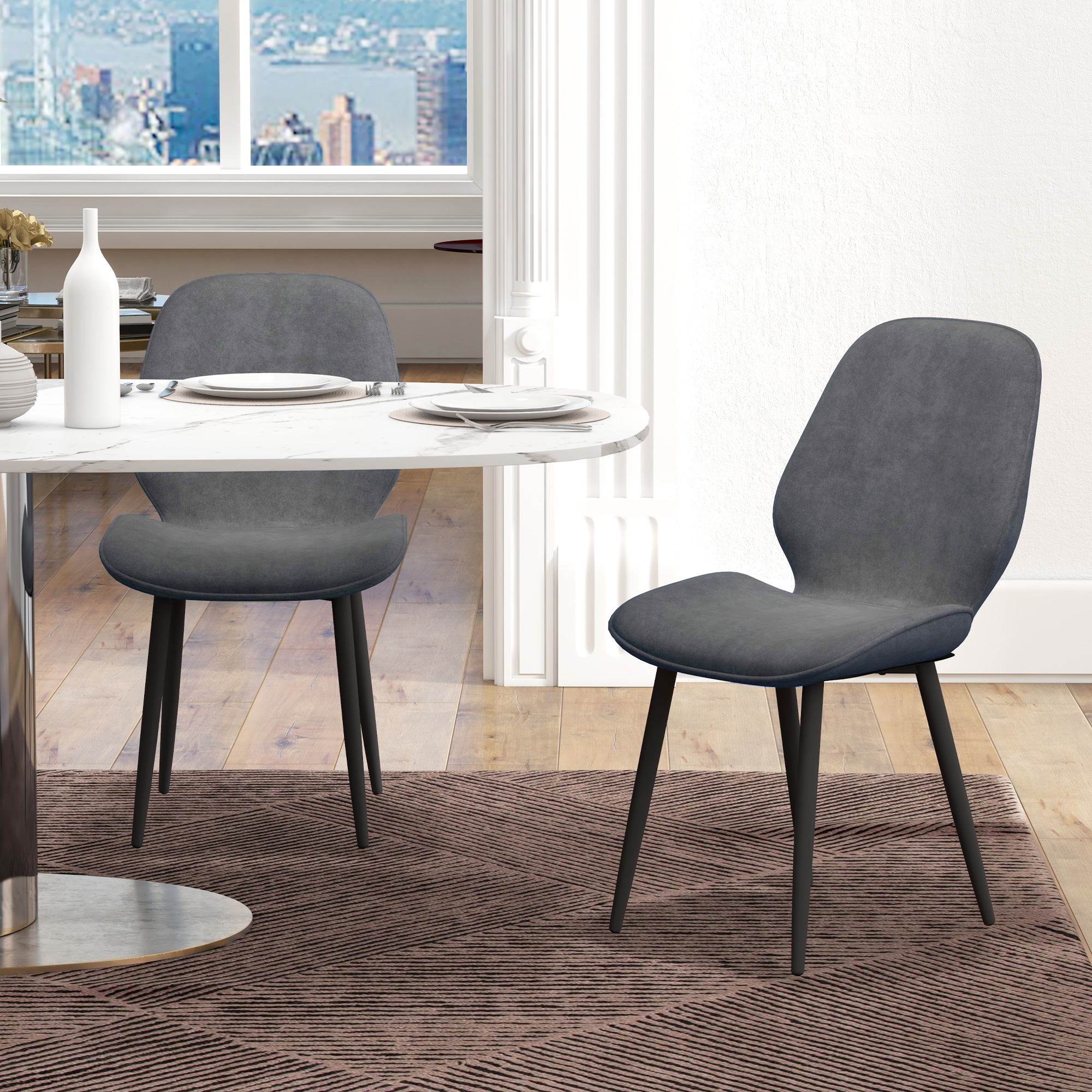 HOMCOM Velvet Dining Chairs, Set of 2 Dining Room Chairs with Metal Legs for Living Room, Dining Room, Grey 2