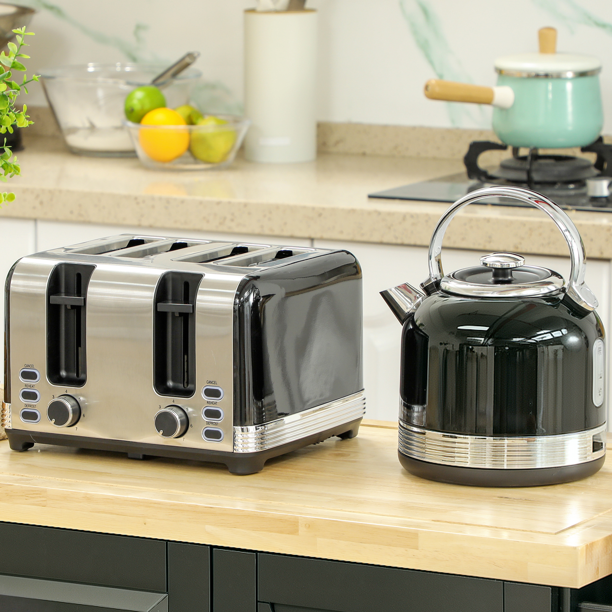 HOMCOM Wasserkocher Toaster Set Edelstahl 2200 W 1,7L Wasserkocher, 4 Schei günstig online kaufen