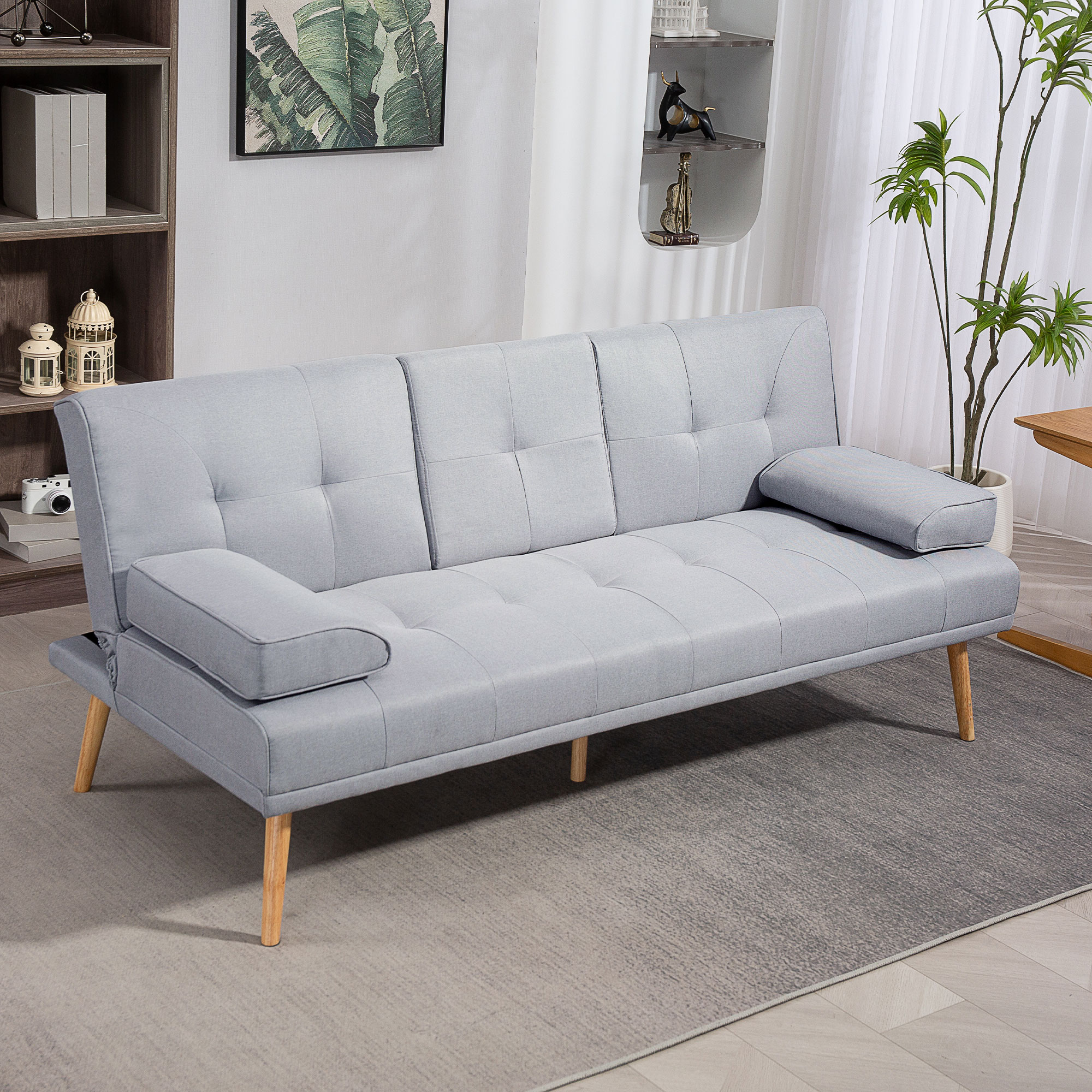 HOMCOM Schlafsofa  Bequeme Schlafcouch, 3 Sitzer, Sofabett, Leinen, Hellgra günstig online kaufen