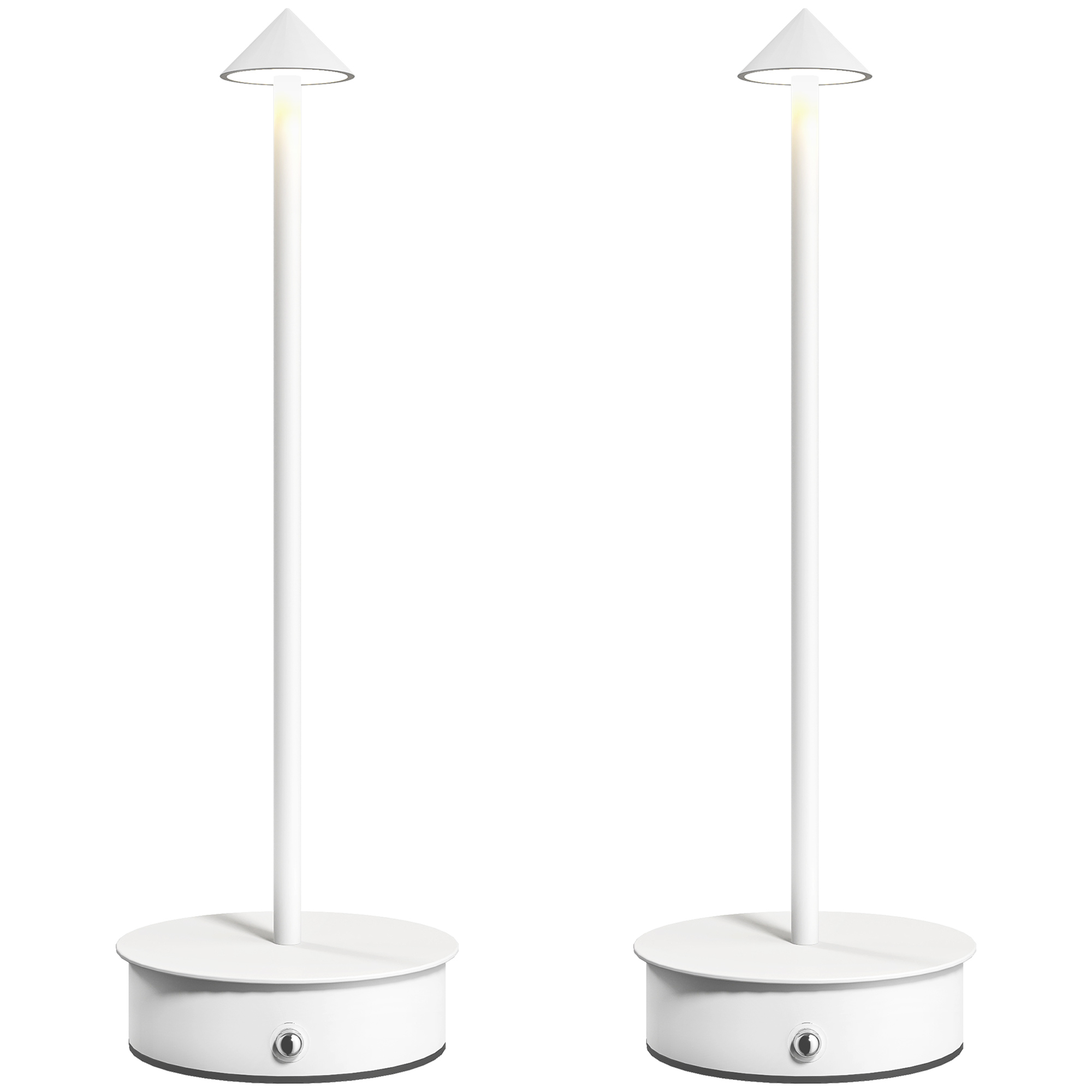 HOMCOM Juego de 2 Lámparas de Mesa LED Recargables con USB y Control Táctil y Luz Regulable Ø10x30 cm Blanco