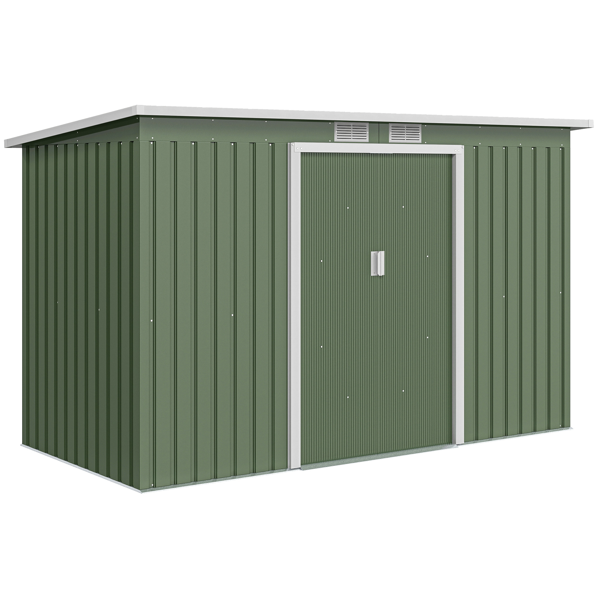 Outsunny Caseta Jardin de Exterior Cobertizo de Jardín 280x130x172 cm con Puertas Correderas y Ventilaciones Verde Claro | Aosom España