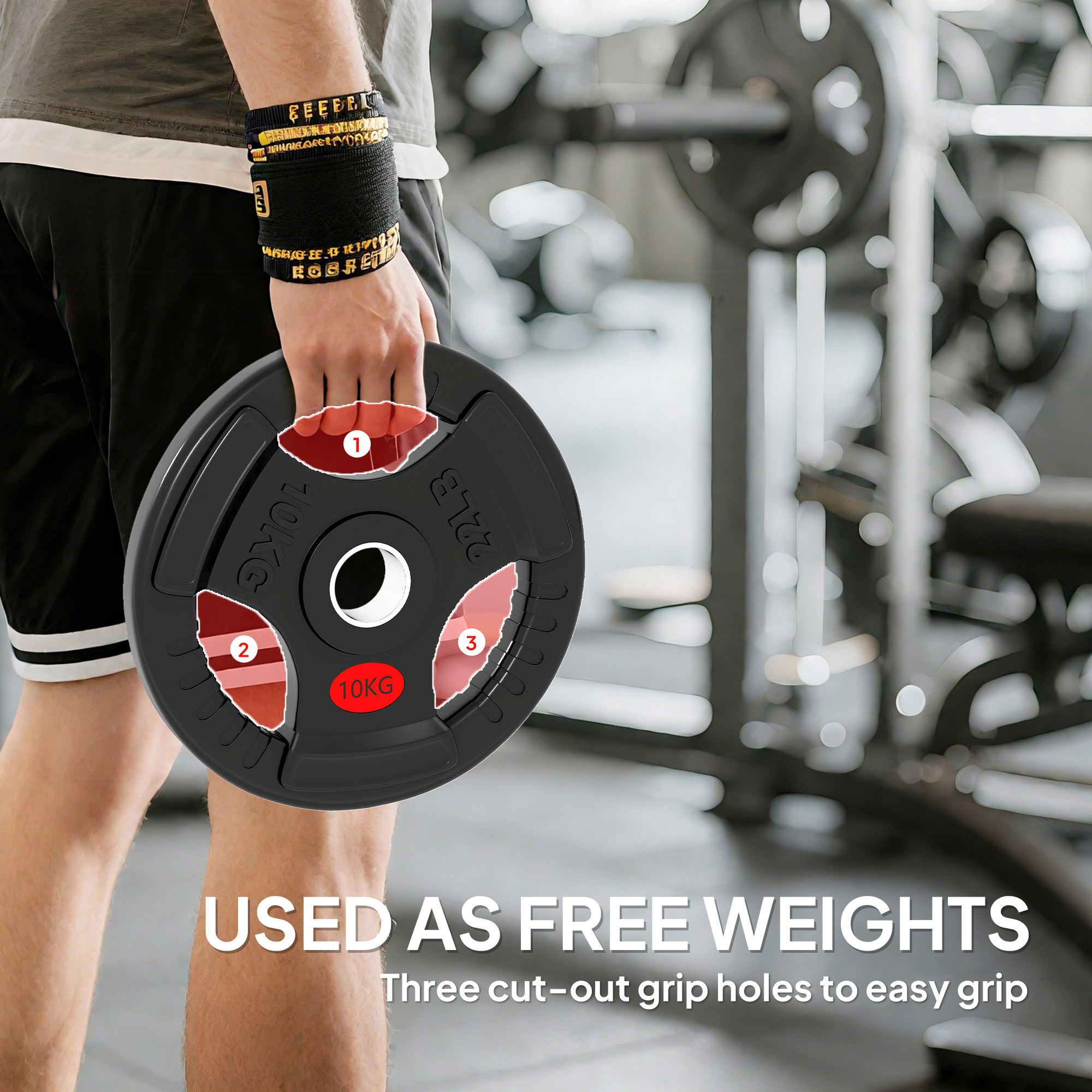 SPORTNOW Olympic Weight Plates, 2"/5cm Weight Disc Pair with Tri-Grips, 2 x 10kg Dumbbell Plates for Weightlifting and Strength Training Home Gym Fitness Workout, Black 4
