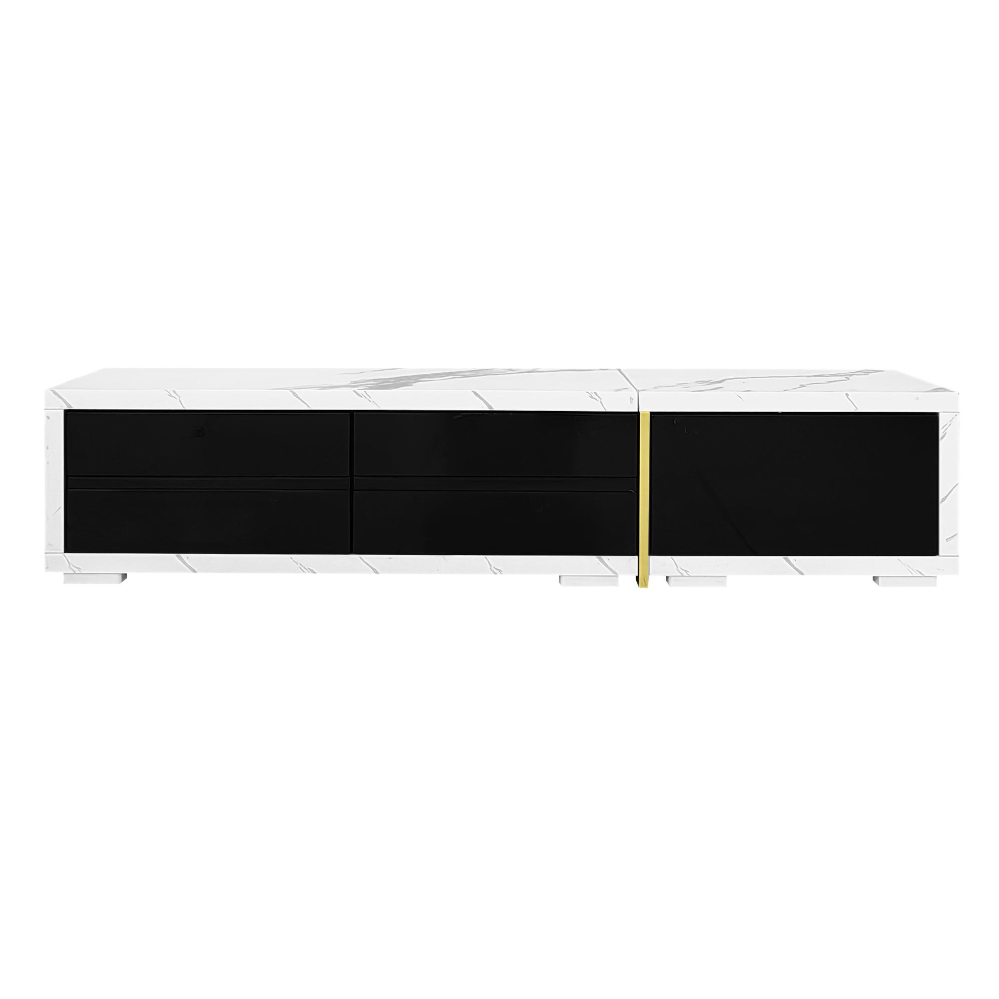 Mobile TV girevole, Lunghezza variabile, 140-260x40x30 cm, Bianco+Nero