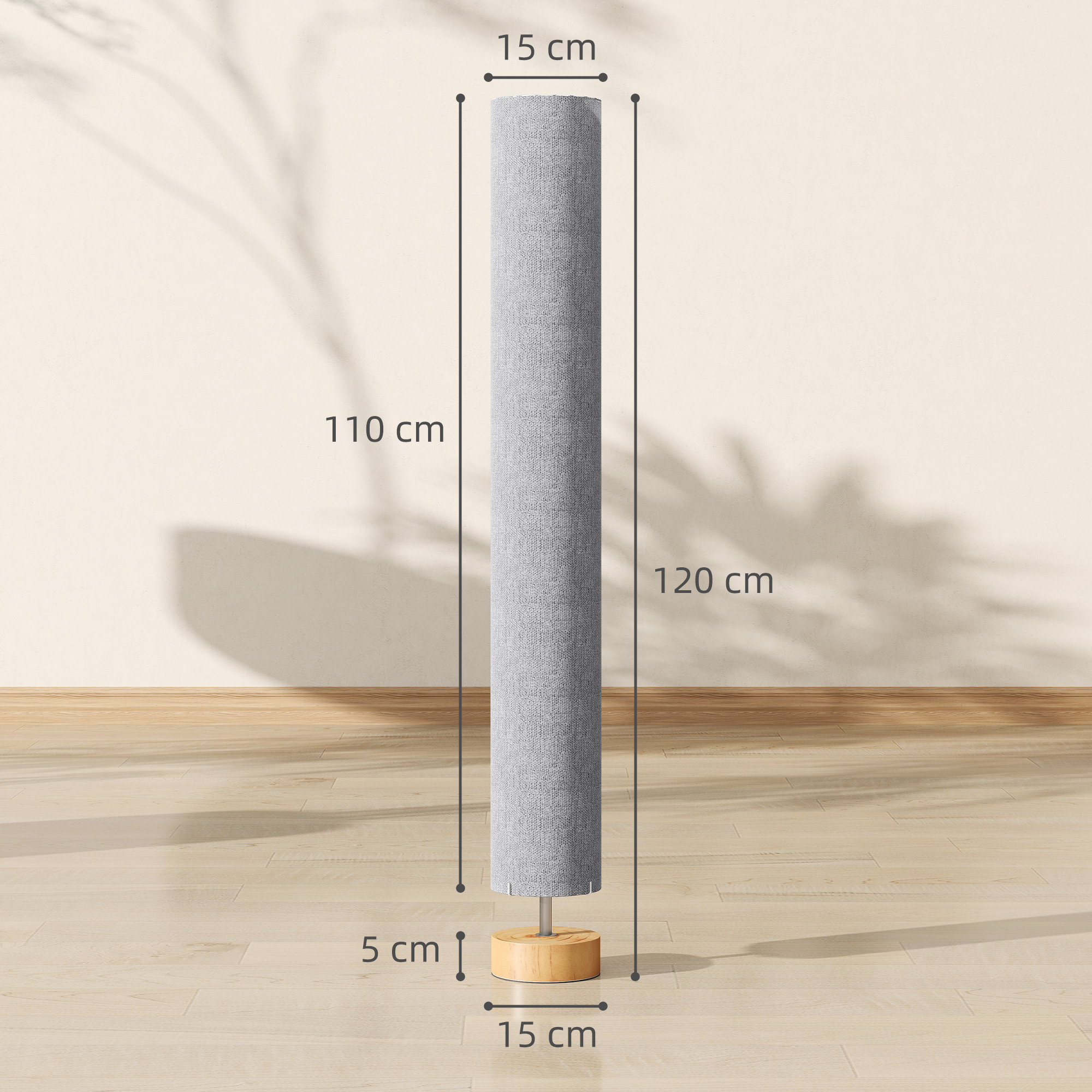 HOMCOM LED Floor Lamp for Living Room, 120cm Modern Standing Lamp with 3000K/4500K/6500K Colour Temperatures, Linen Shade and Wooden Base, Grey 3