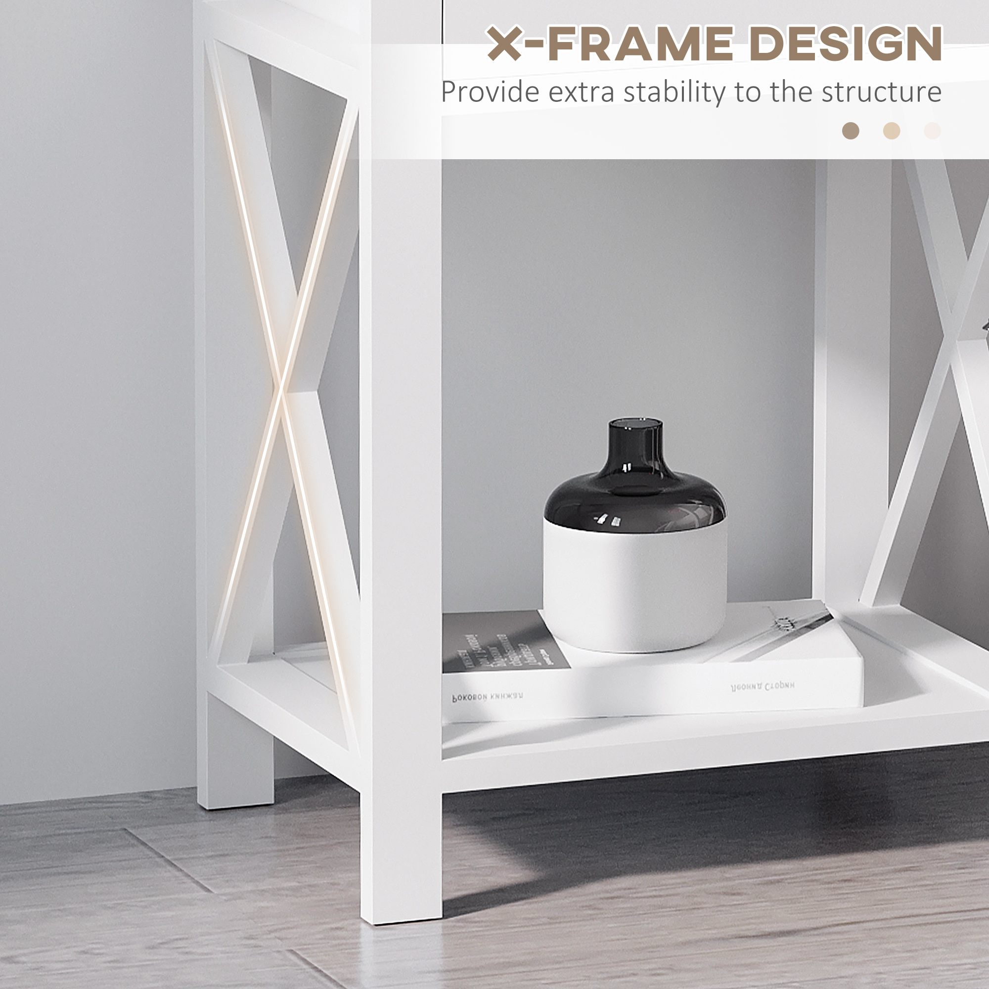 HOMCOM End Table, Sofa Side Table with Drawer X Bar Bottom Storage Shelf, Nightstand Bedside Table for Bedroom or Living Room White 6