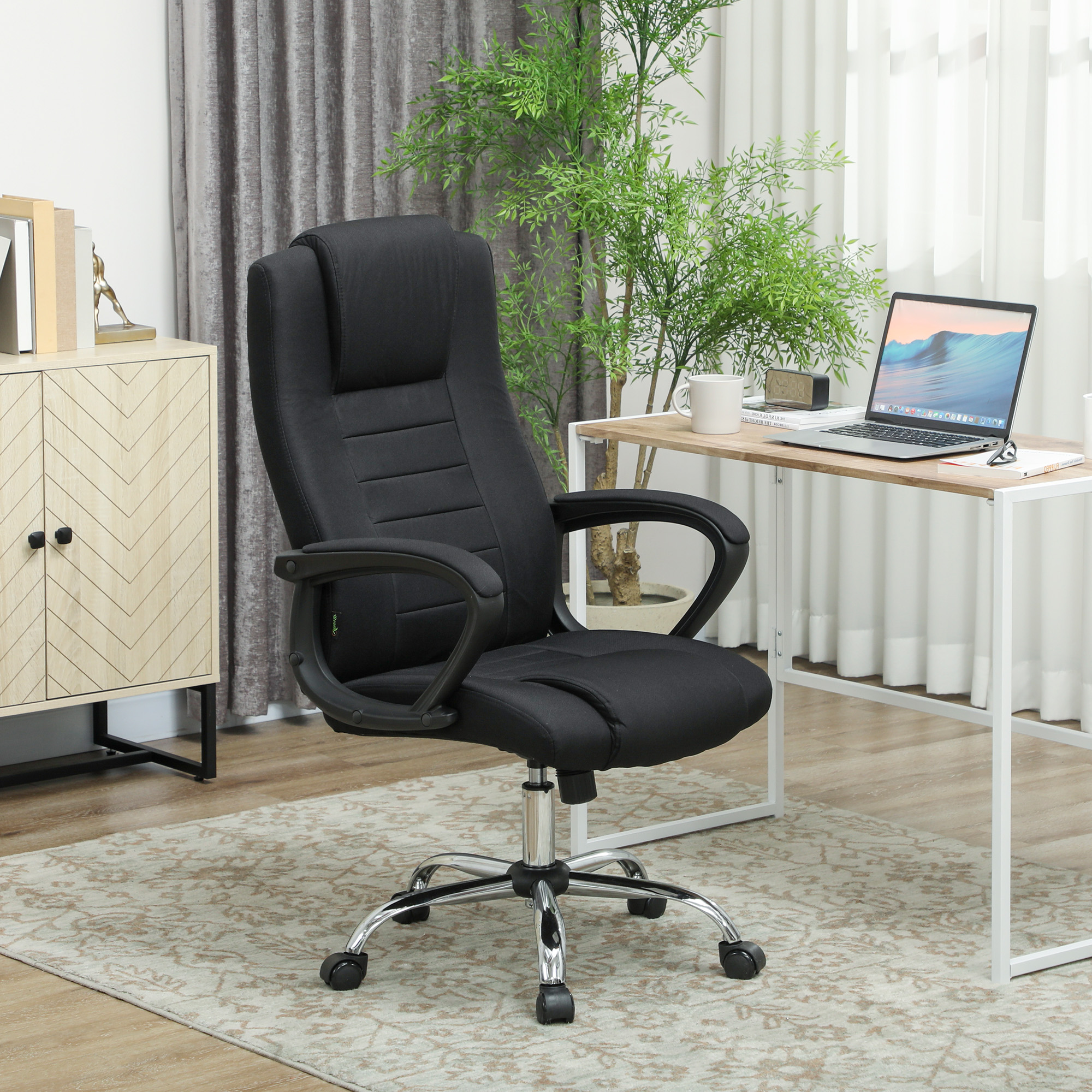Vinsetto Linen-Look Swivel Office Chair Black 2