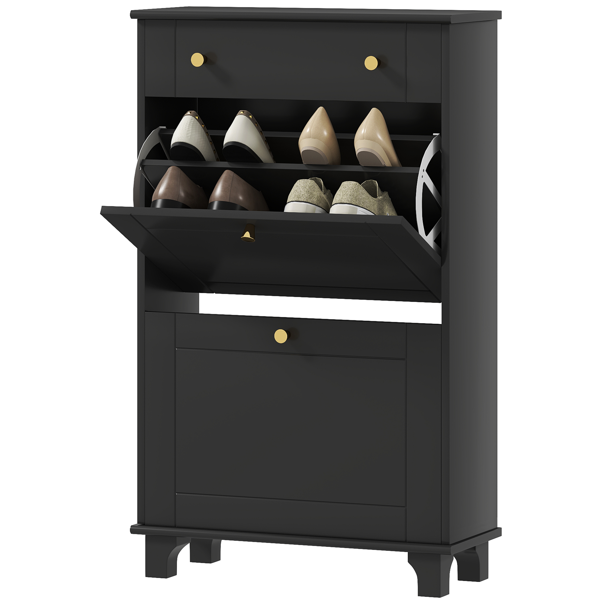HOMCOM Meuble chaussure entrée étroit avec tiroirs à portes abattants et étagère réglable, 60 x 23,5 x 98,5 cm, noir