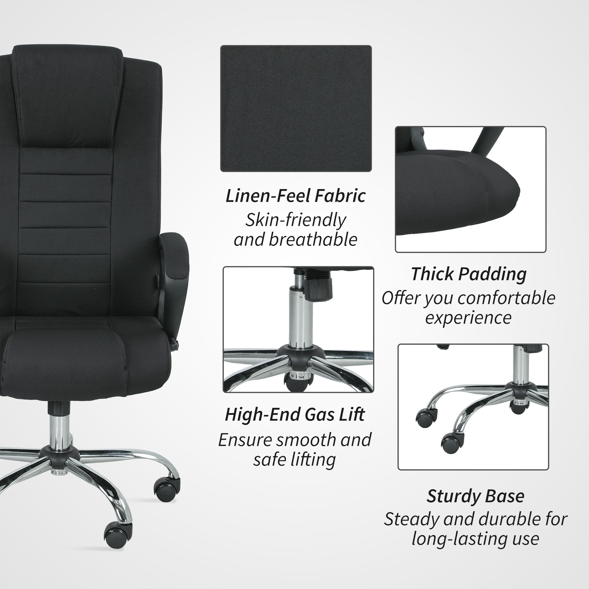 Vinsetto Linen-Look Swivel Office Chair Black 5