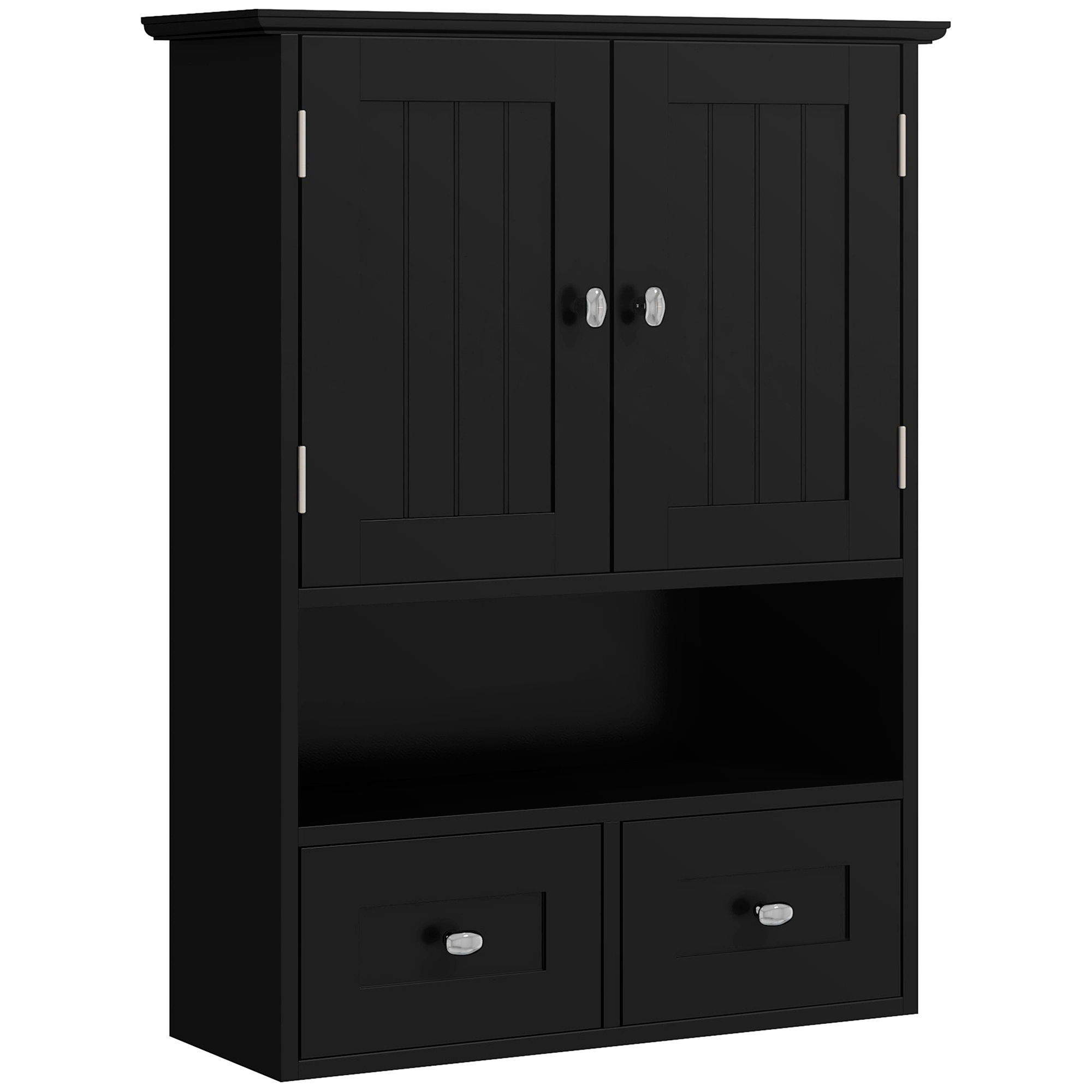 kleankin Armario de Baño de Pared Armario Colgante Mueble Suspendido de Baño con 2 Puertas y 2 Cajones 50,8x17,8x66 cm Negro