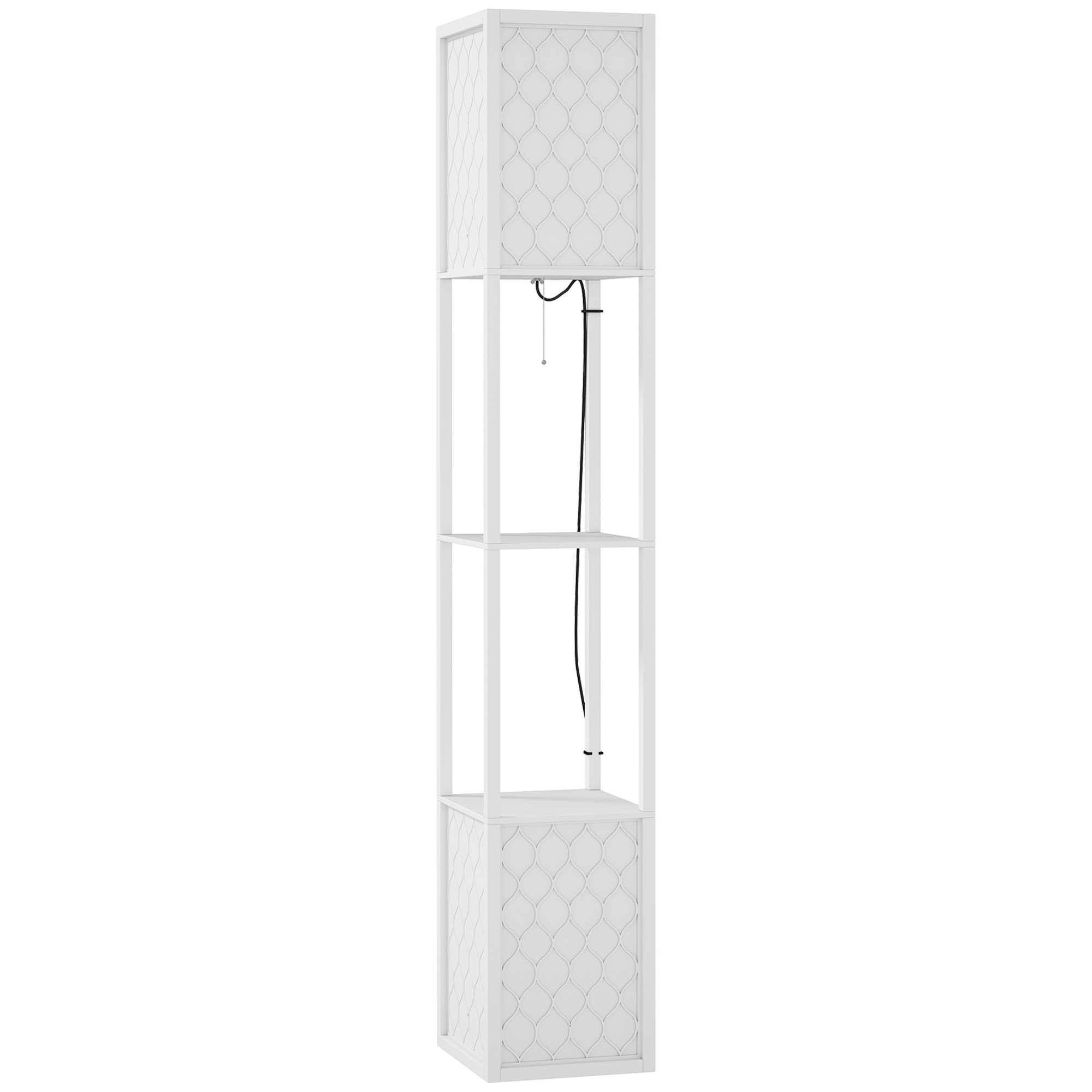 HOMCOM Lámpara de Pie Moderna con Estantes Pantallas de Malla e Interruptor de Cadena para Salón Dormitorio 26x26x156 cm Blanco