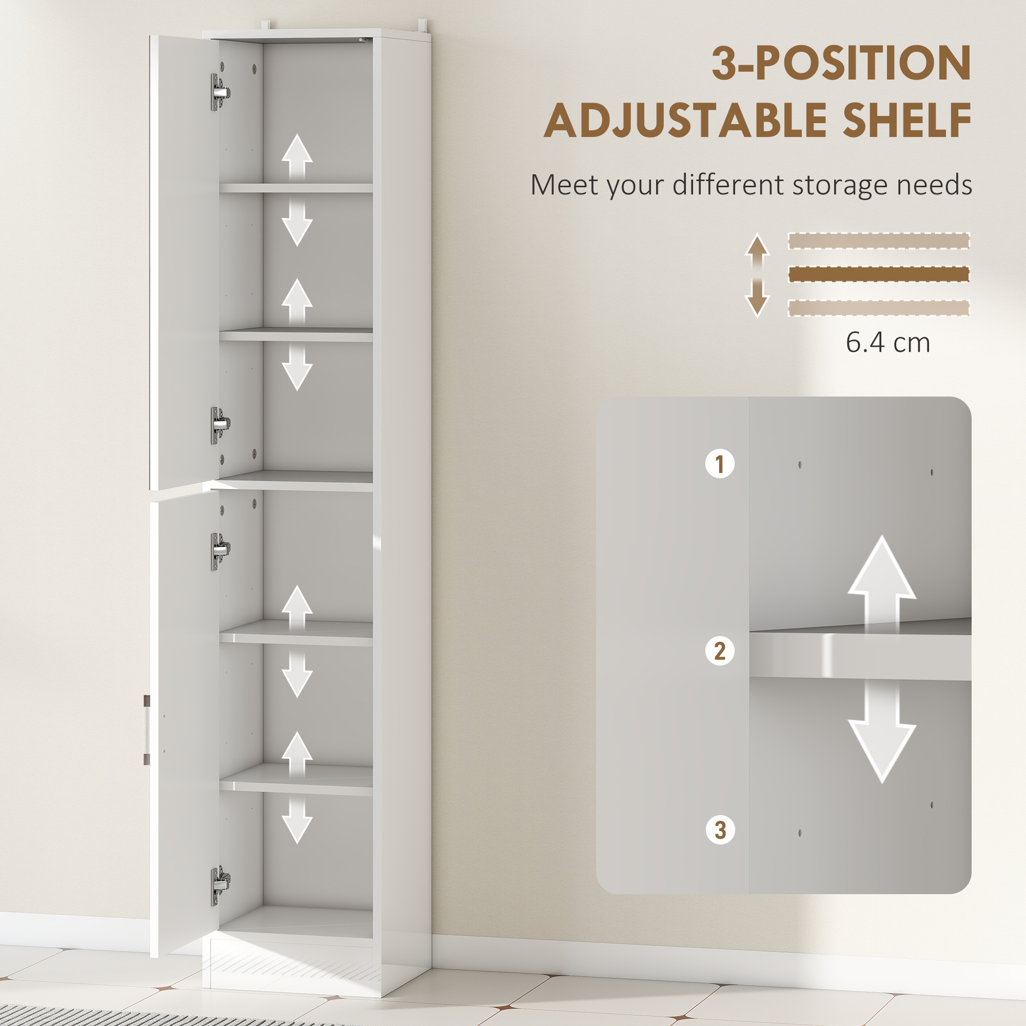 kleankin Tall Bathroom Cabinet with Mirror and Adjustable Shelf High Gloss White 5