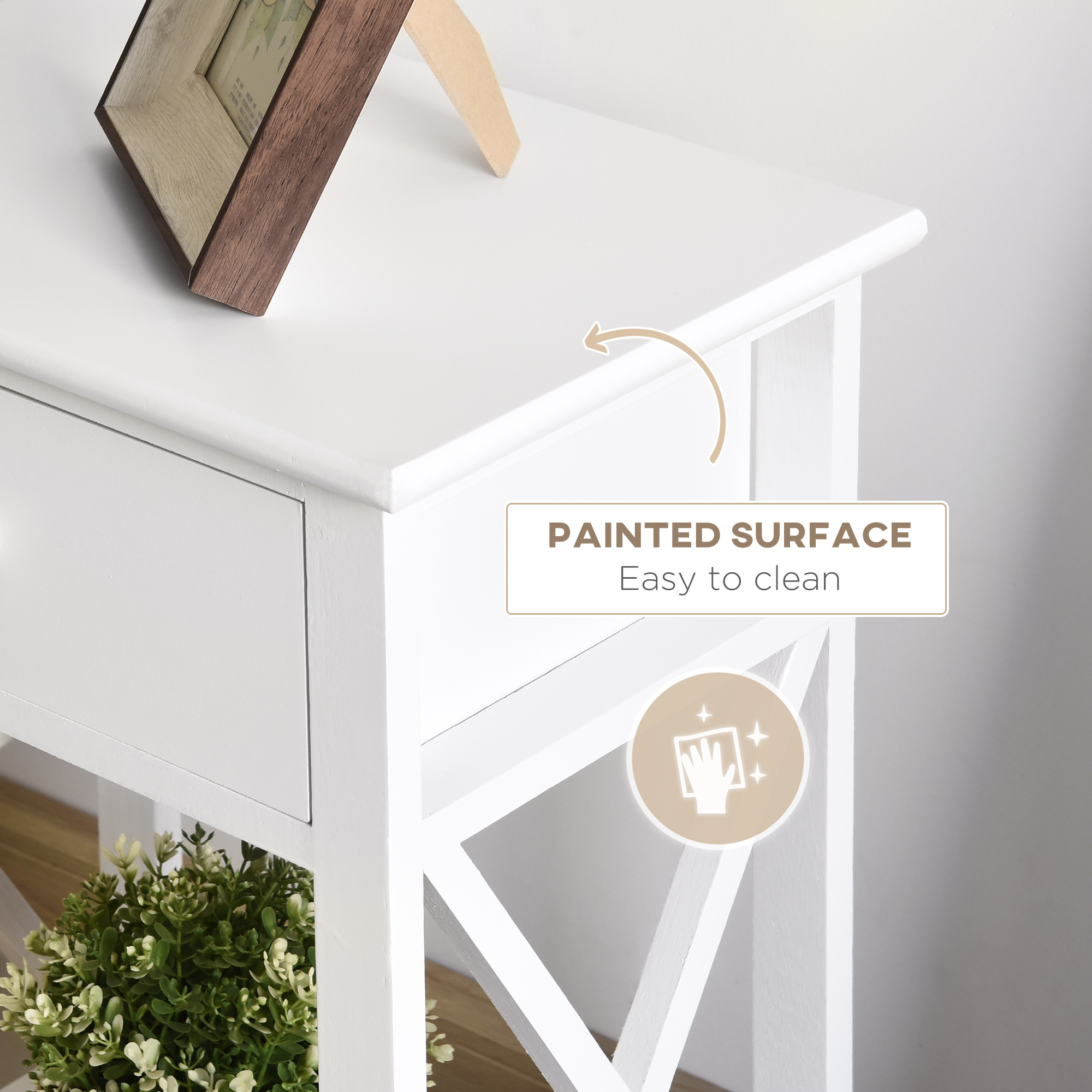 HOMCOM End Table, Sofa Side Table with Drawer X Bar Bottom Storage Shelf, Nightstand Bedside Table for Bedroom or Living Room White 7
