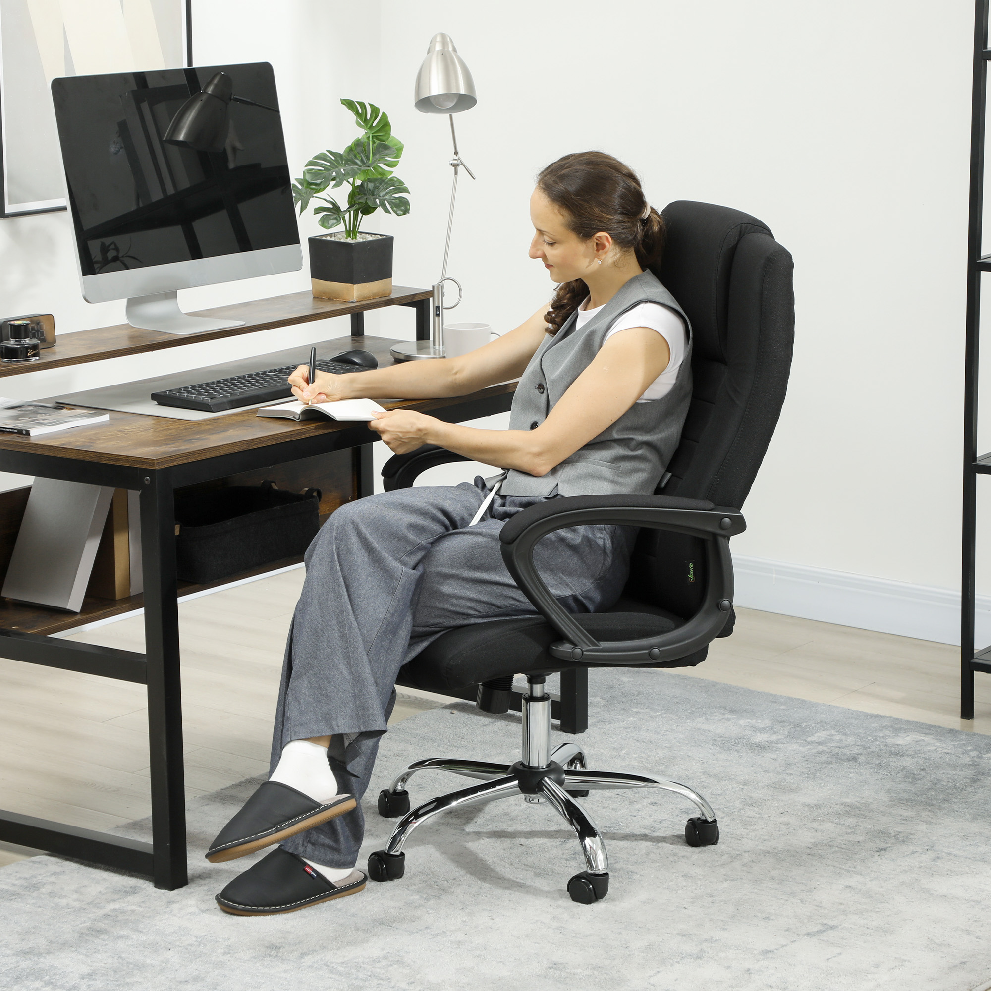 Vinsetto Linen-Look Swivel Office Chair Black 8