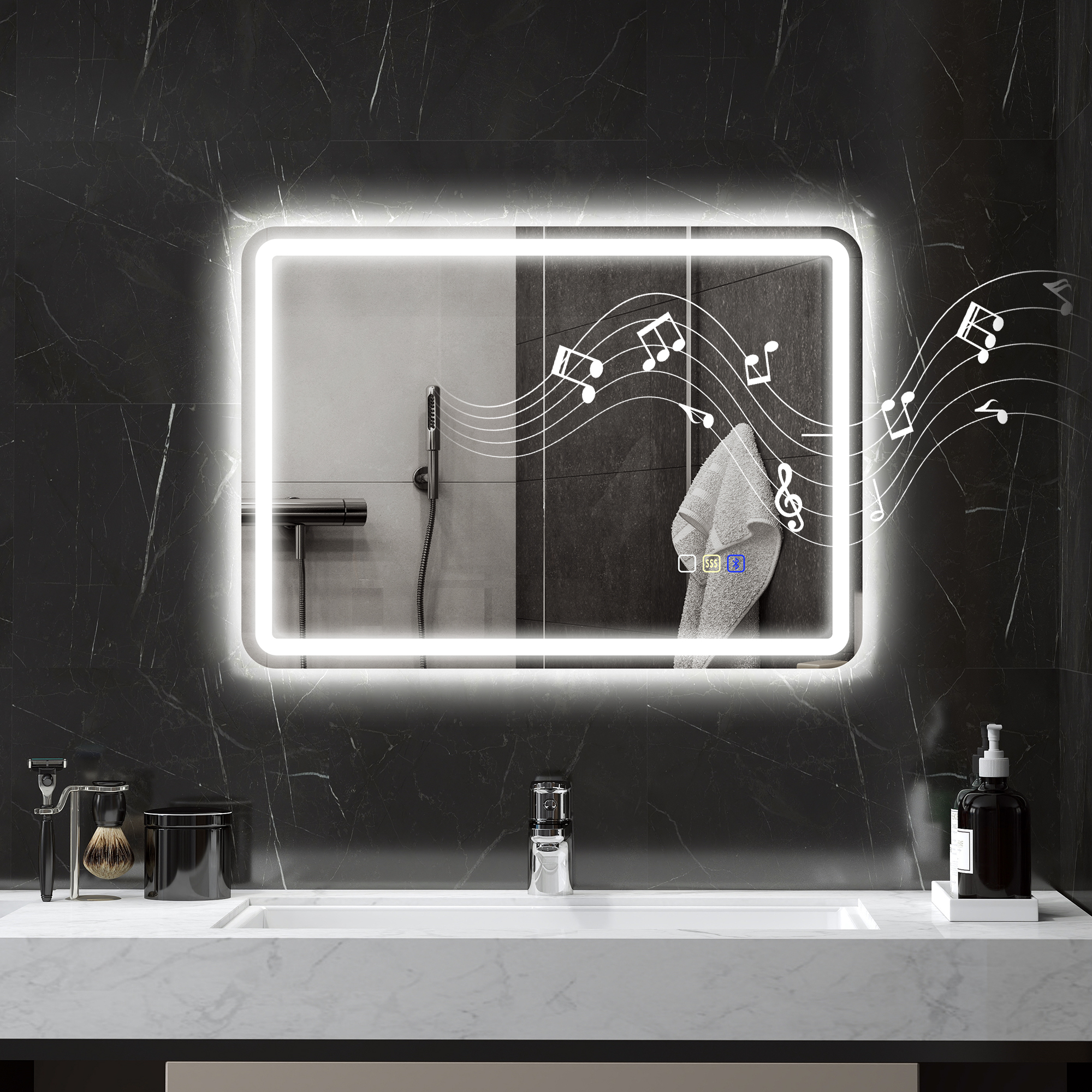 HOMCOM Badspiegel mit Beleuchtung 50x70 cm LED Spiegel Wandspiegel mit Blue günstig online kaufen