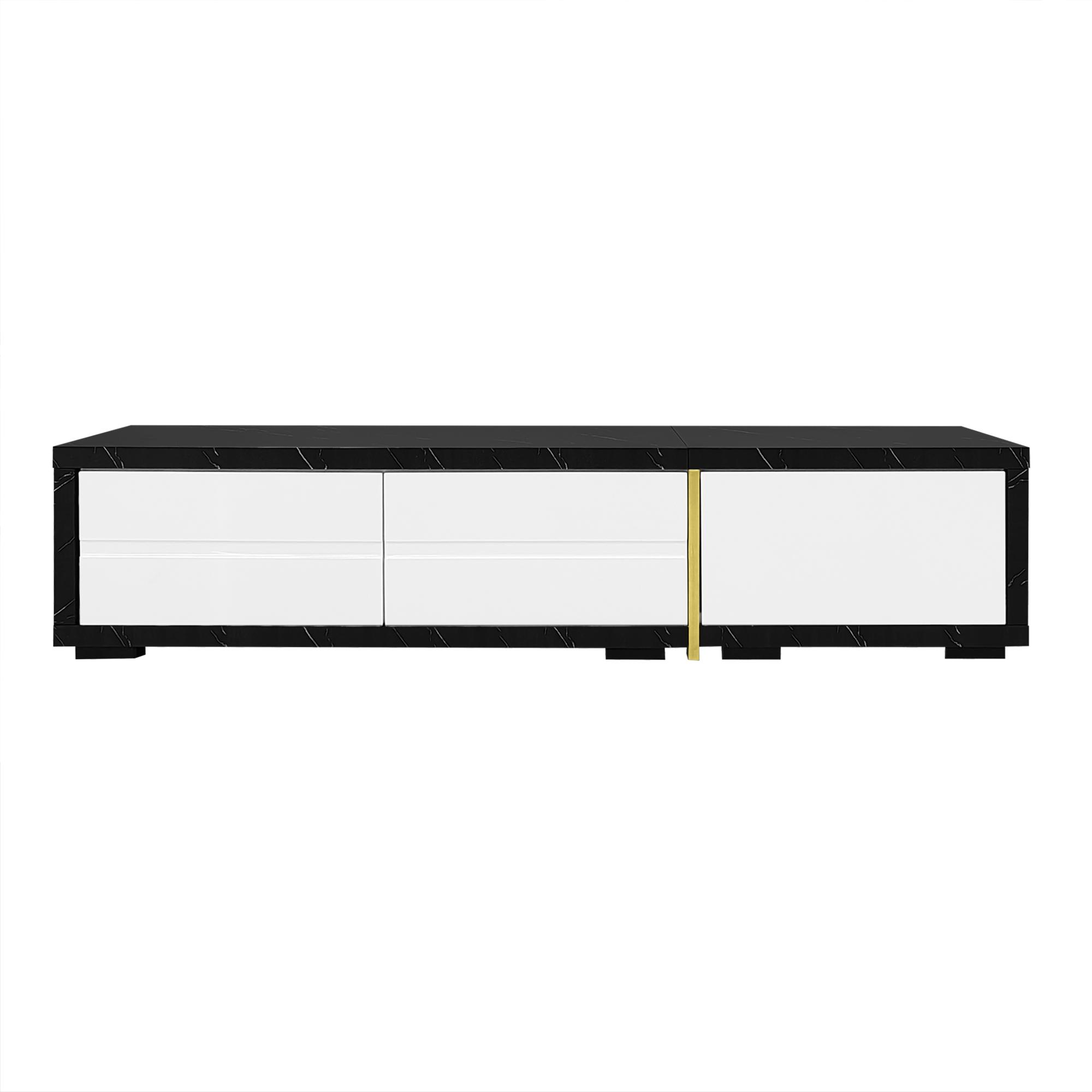 Mobile Moderno TV con Funzione rotante e Lunghezza variabile, marmoreo e di particelle, 140-260x40x30 cm, Bianco+Nero   Aosom Italy