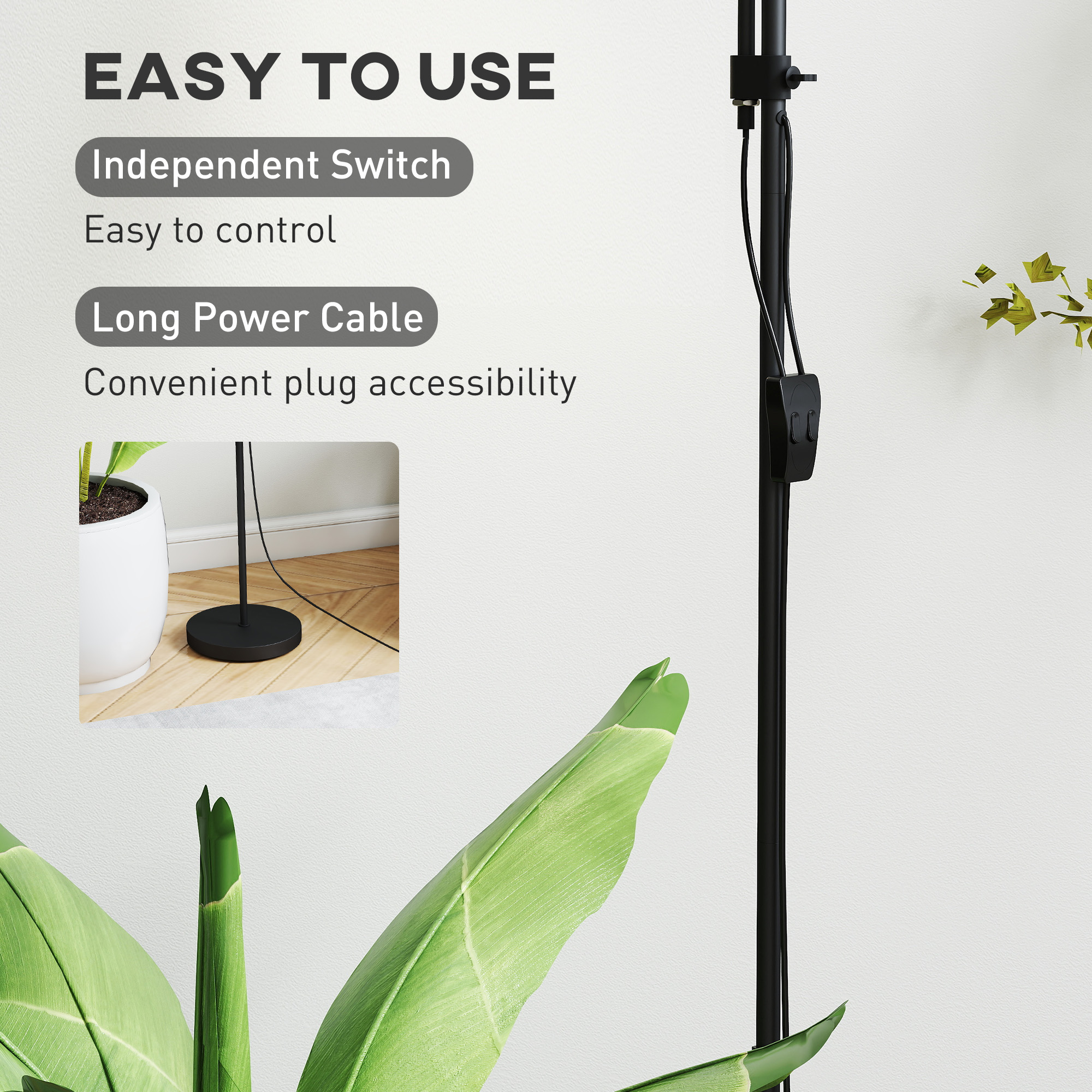 HOMCOM LED Floor Lamp for Living Room, 180cm Tall Standing Lamp, Mother and Child Uplighter with Adjustable Gooseneck, 3000K/4500K/6500K Colour Temperatures, Black 7