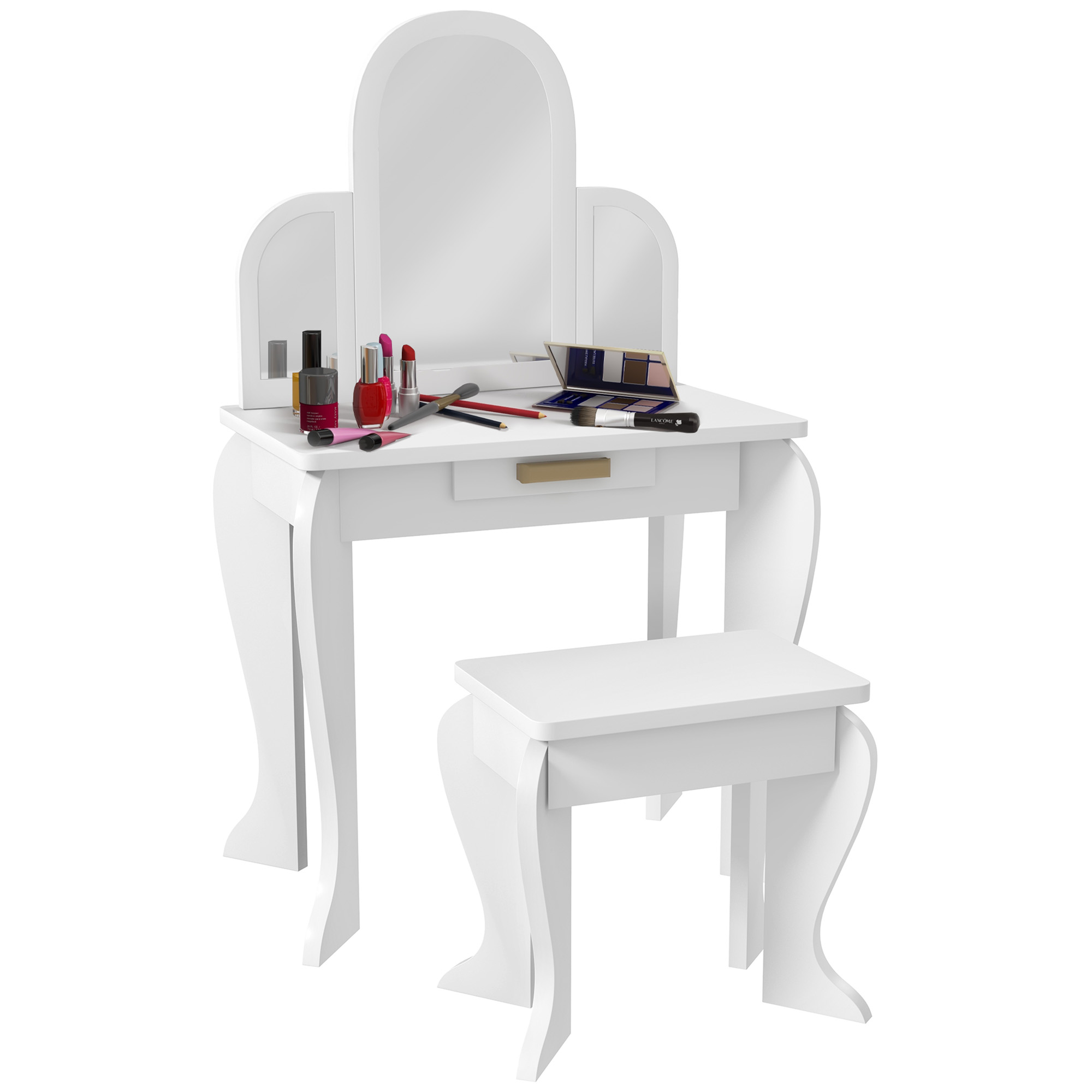 HOMCOM Kids Dressing Table Set, with Mirror and Drawer - White from Aosom