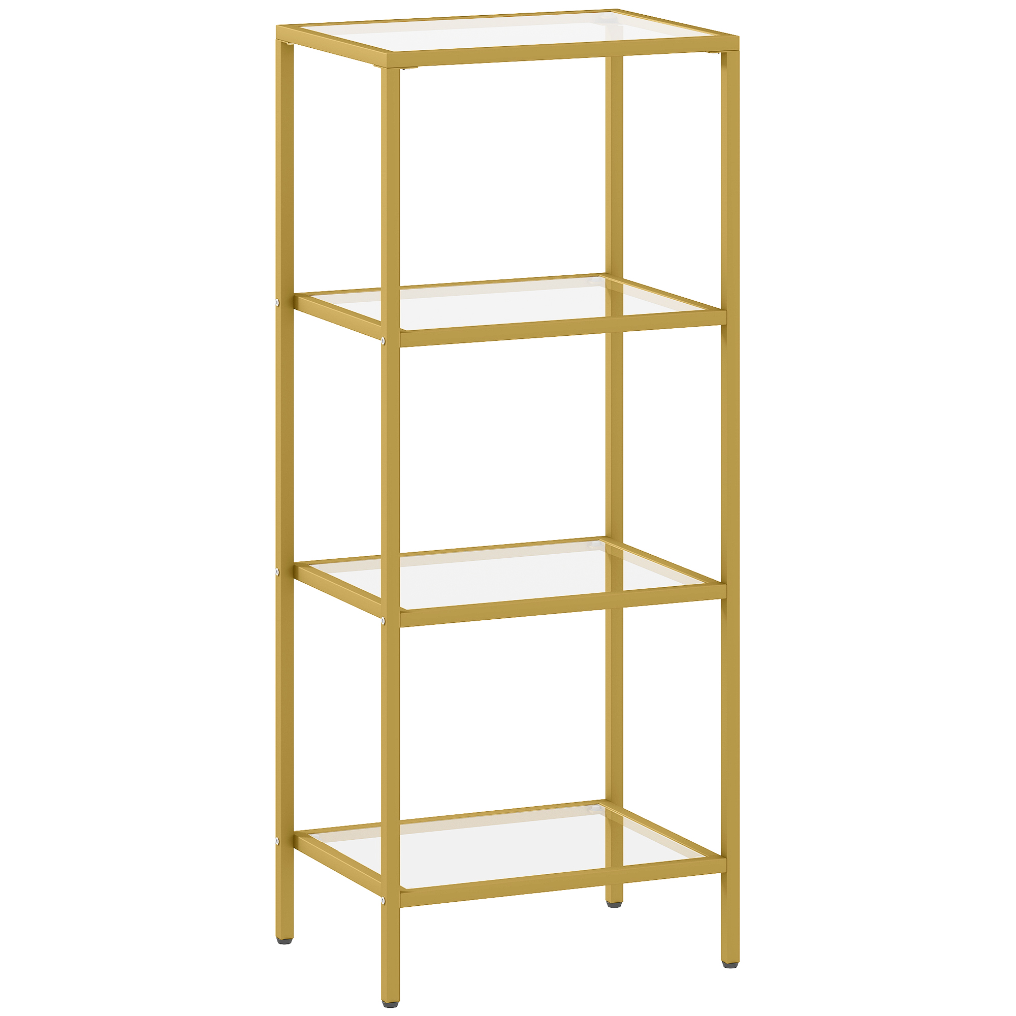 HOMCOM Mobiletto Scaffale a 4 Livelli Minimal in Metallo e Vetro Temperato, 40x30x96.5 cm, color Oro   Aosom Italy