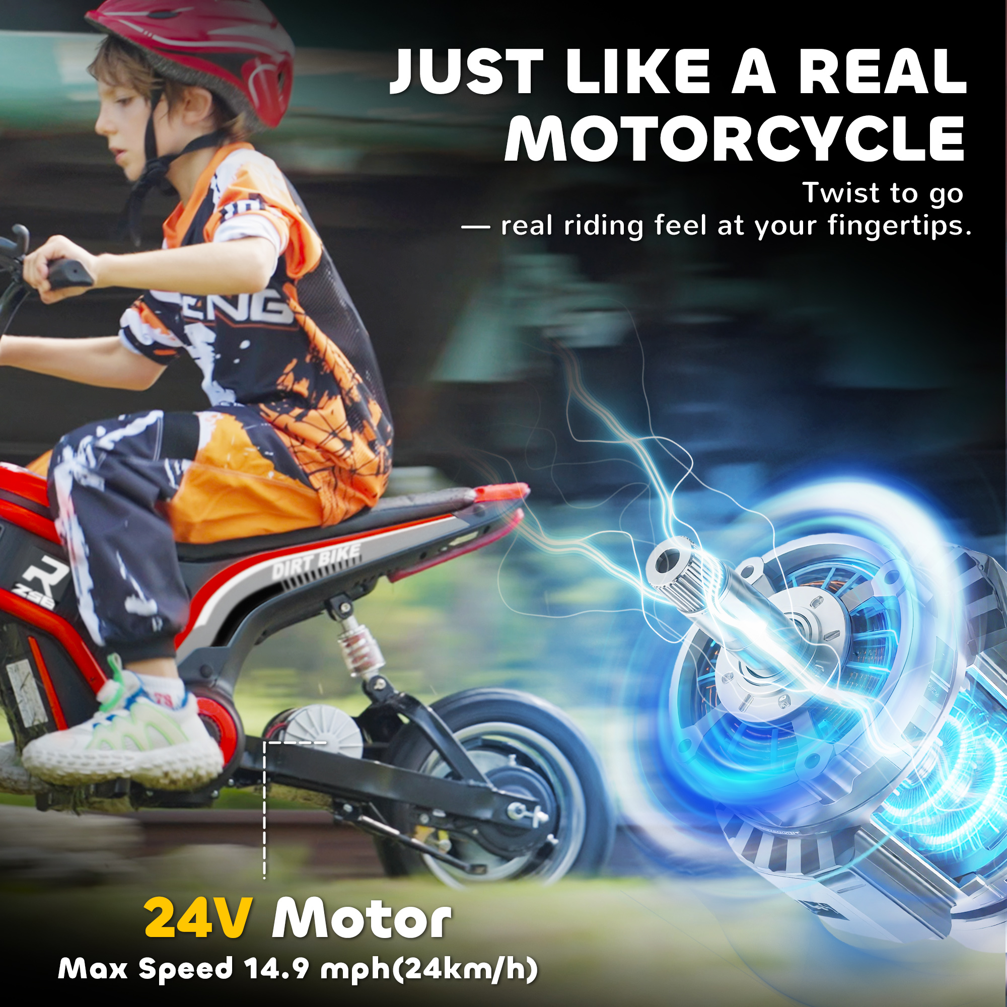 HOMCOM 24V Electric Motorbike 18km/h with Twist Grip Throttle, Enhanced Power and Extended Range Red 5