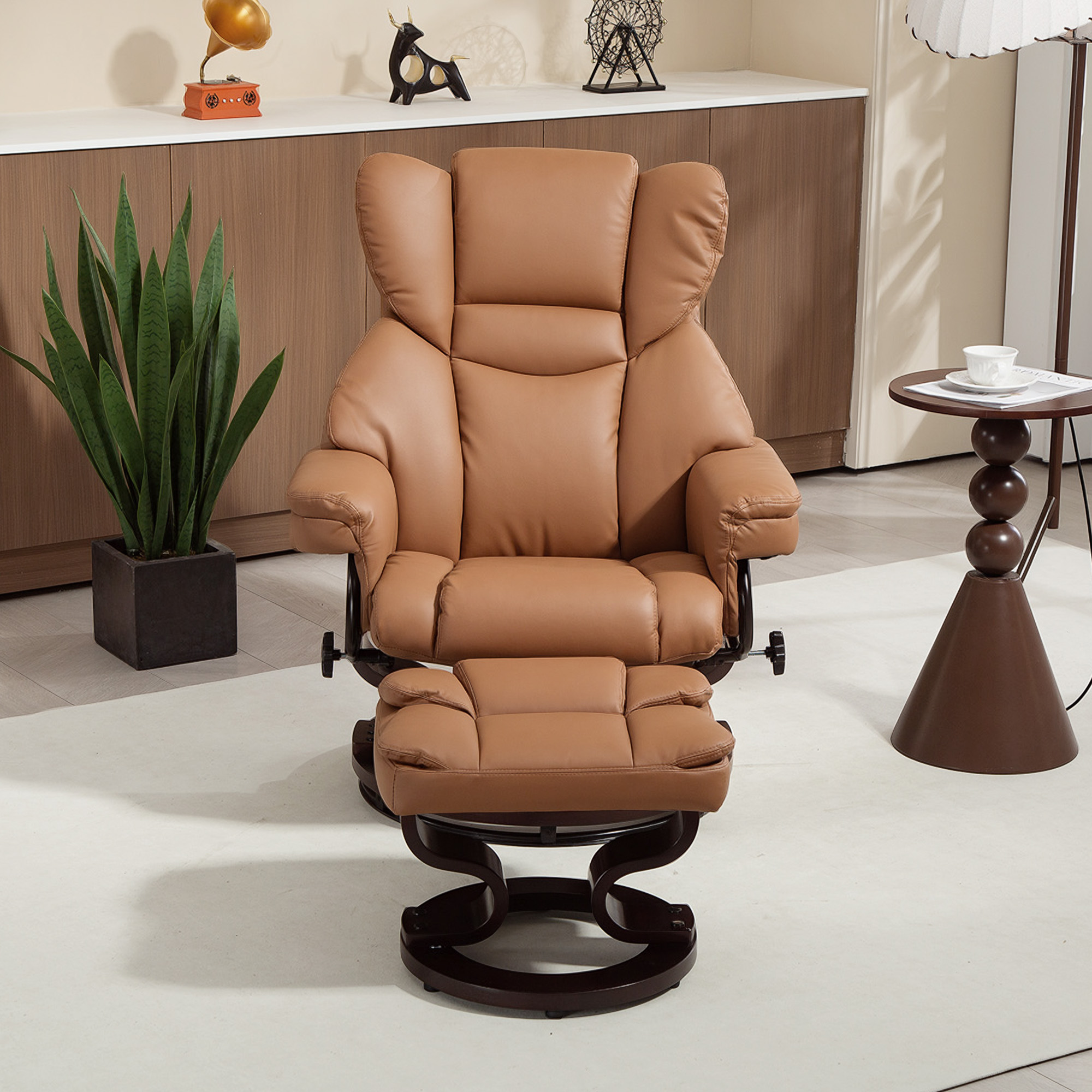 HOMCOM Faux Leather Reclining Chair and Footstool Brown 8