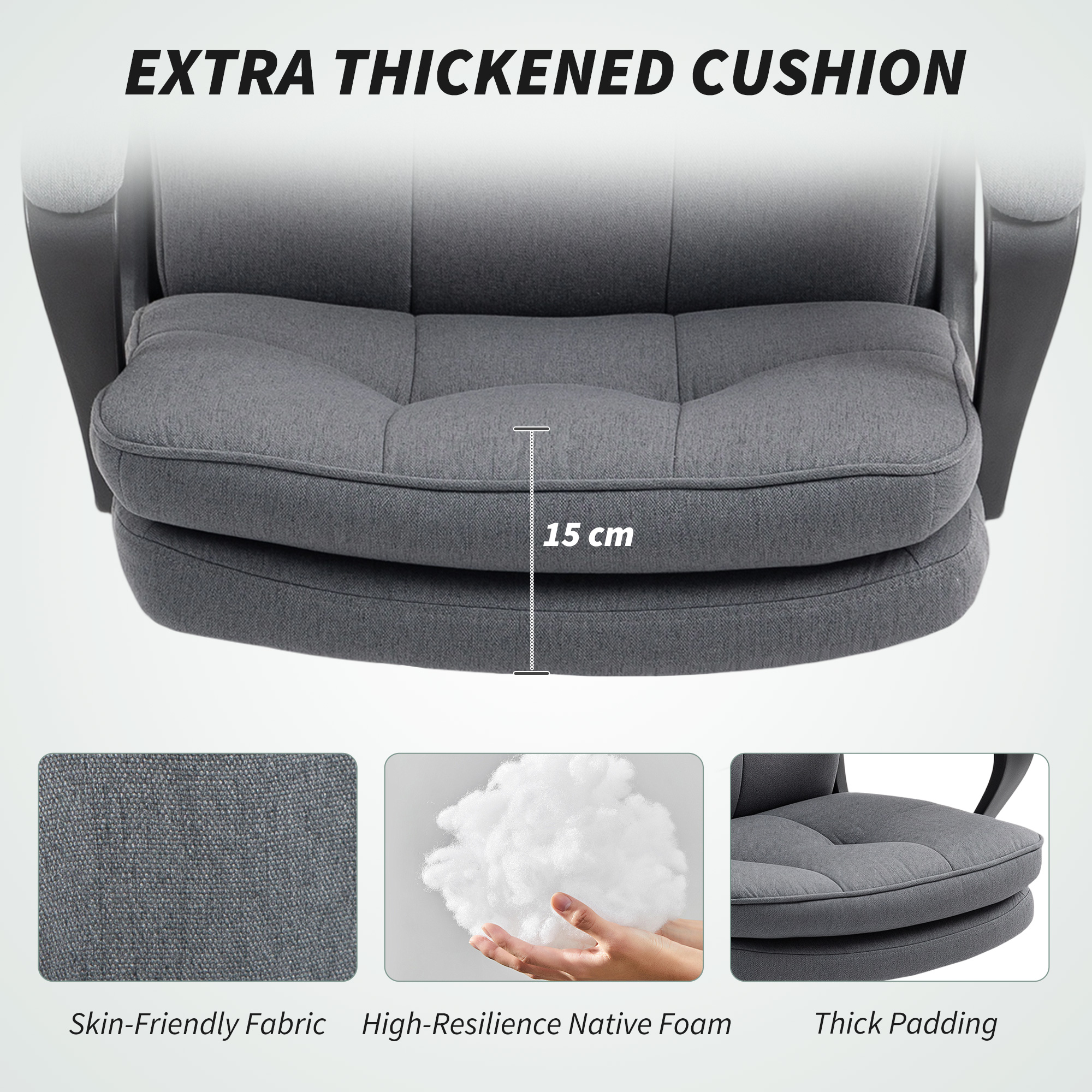 HOMCOM Double Padded Linen-Look Office Chair Charcoal Grey 6