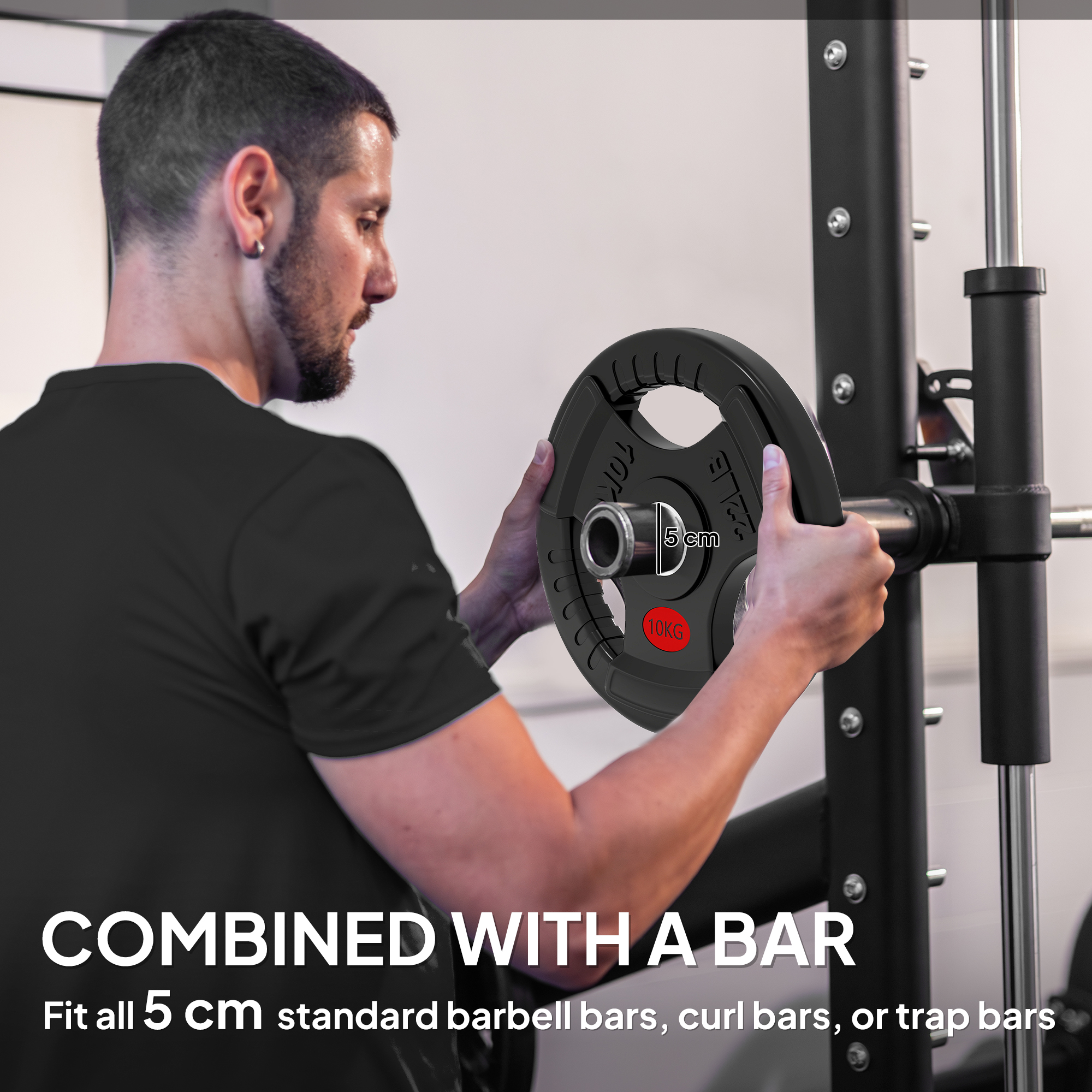 SPORTNOW Olympic Weight Plates, 2"/5cm Weight Disc Pair with Tri-Grips, 2 x 10kg Dumbbell Plates for Weightlifting and Strength Training Home Gym Fitness Workout, Black 5
