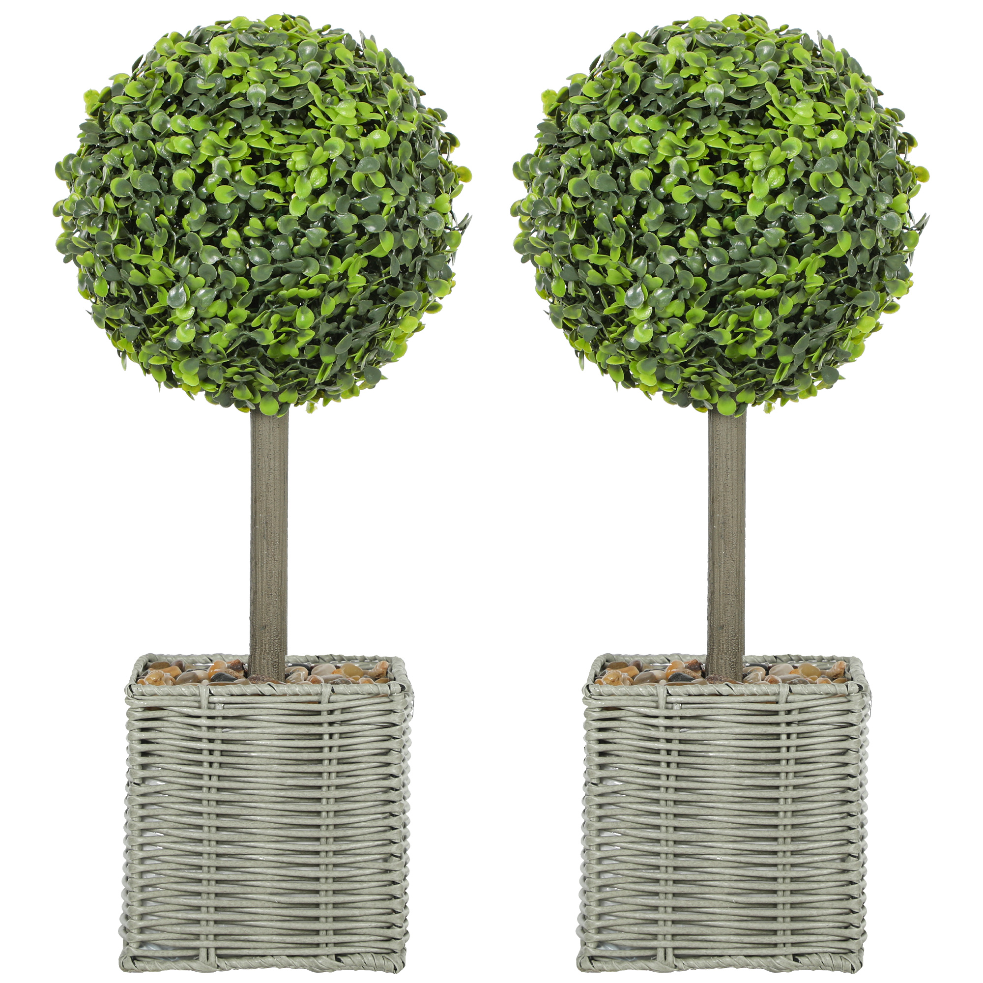 HOMCOM Künstliche Buchsbaum 2er-Set 50 cm Kunstpflanze mit Topf, Zierkiesel günstig online kaufen