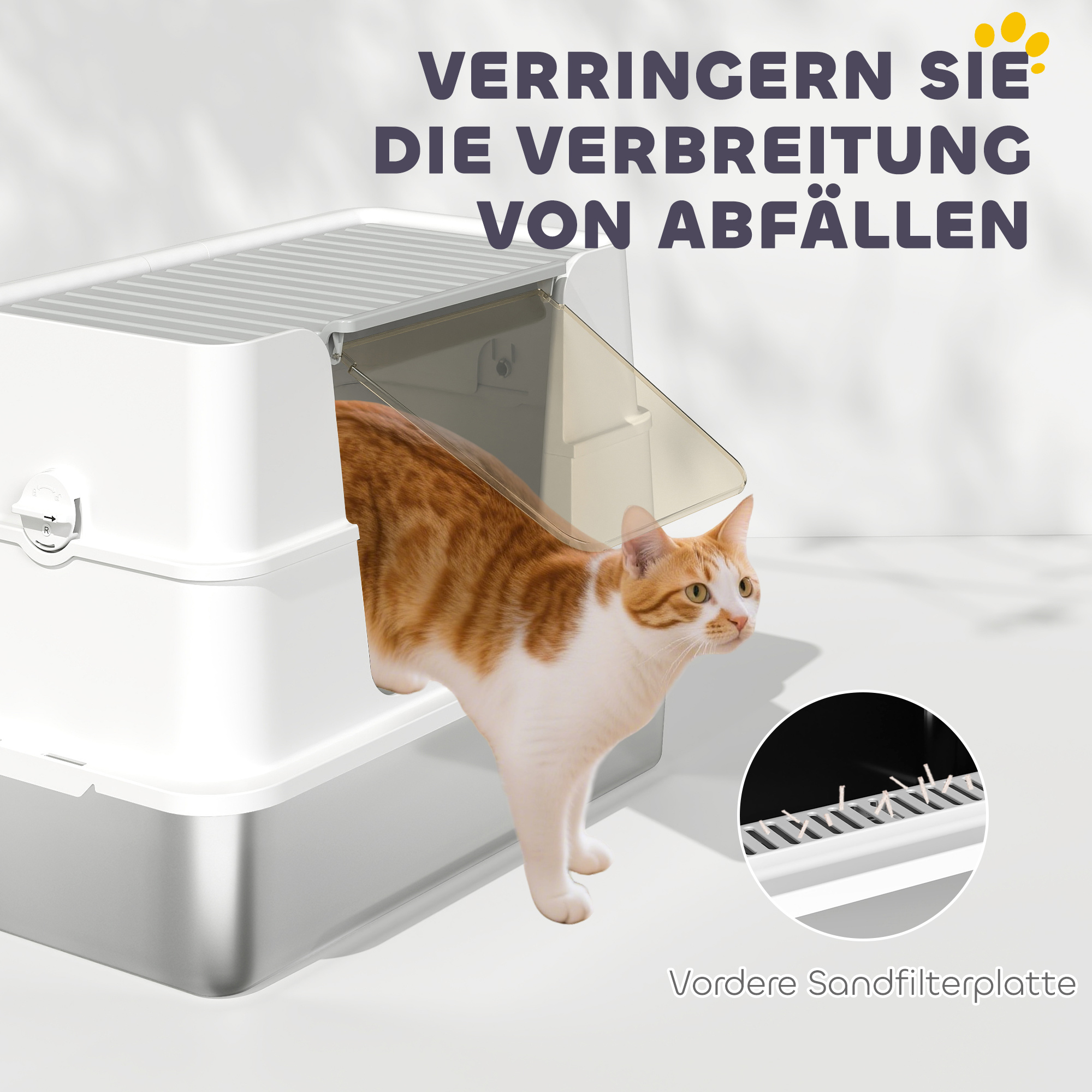 PawHut Roestvrijstalen kattenbak met deksel, metalen kattenbak voor