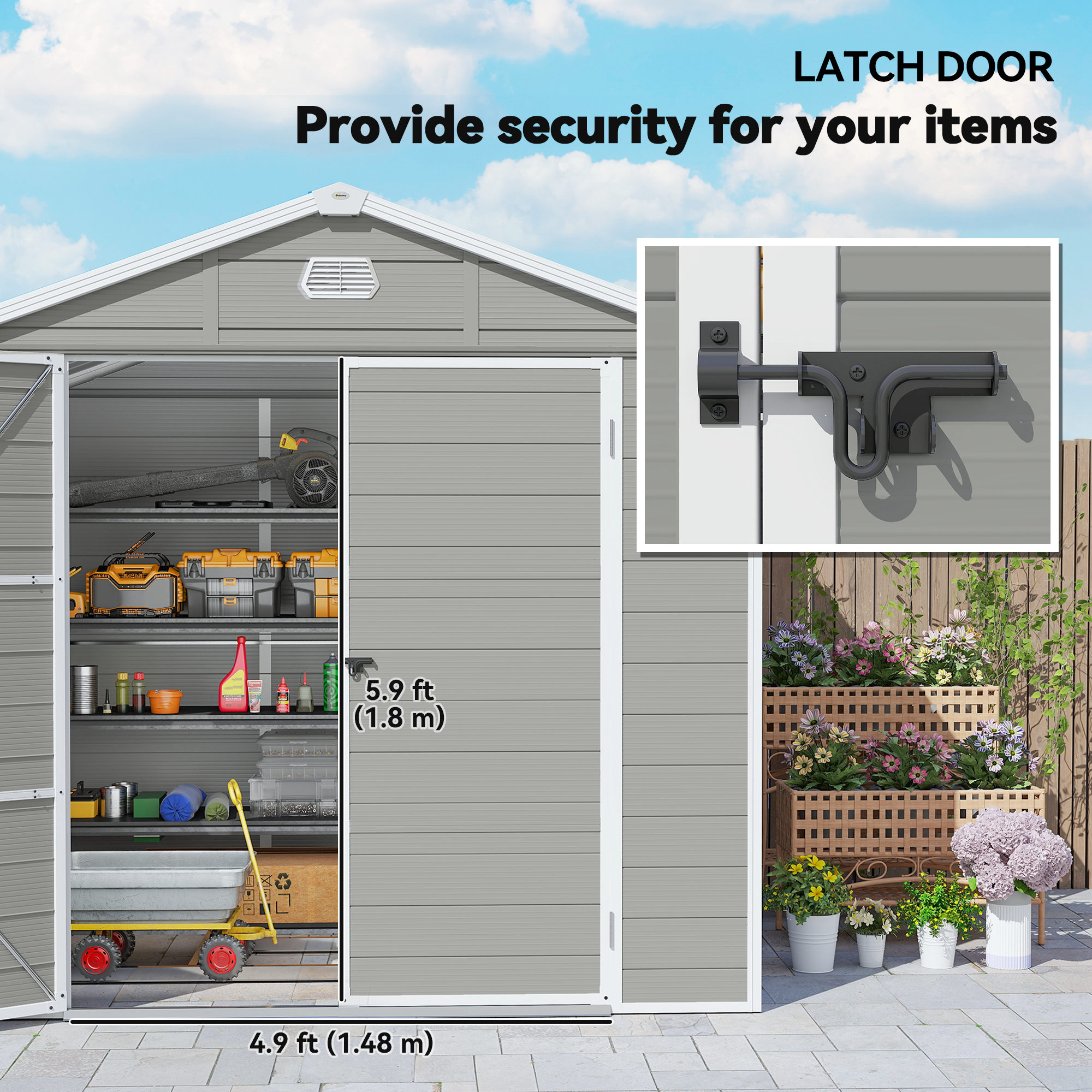 Outsunny 7.9ft x 6.2ft Aluminium Frame and Plastic Wall Shed, with Foundation Light Grey 8