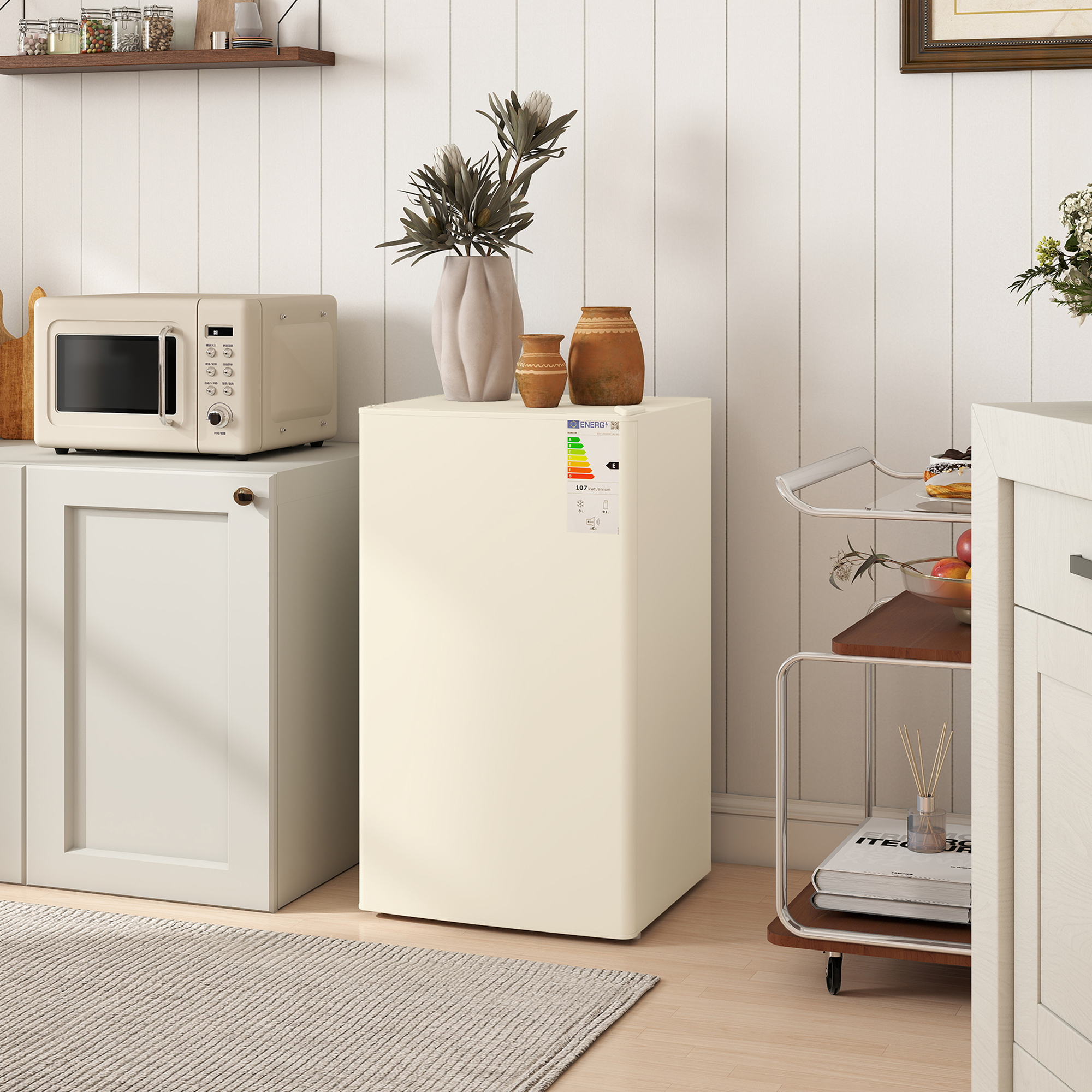 HOMCOM 91 Litre Freestanding Under Counter Fridge Freezer, Small Fridge with Chiller Box, Adjustable Thermostat, 47.5cm Wide, Beige 2