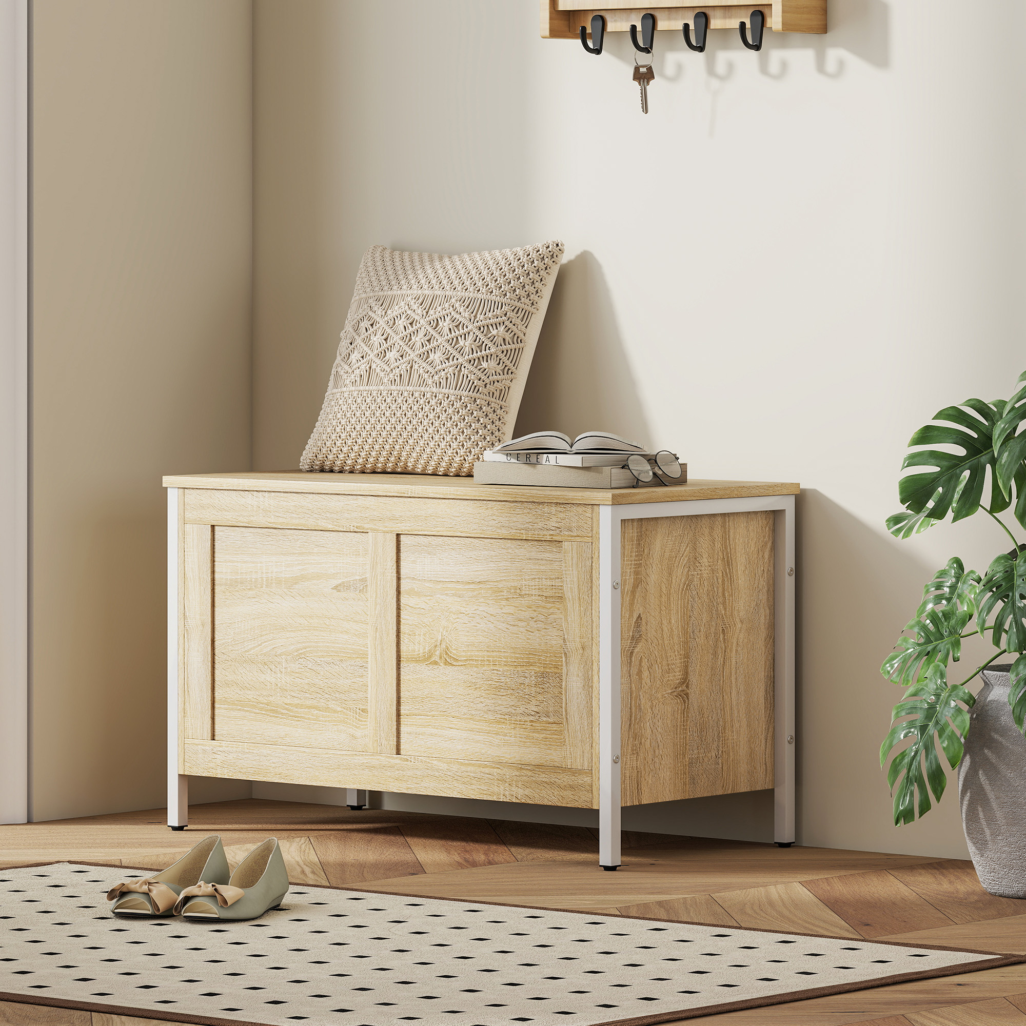 HOMCOM Aufbewahrungstruhe für Schlafzimmer 95 L Aufbewahrungsbank mit Siche günstig online kaufen