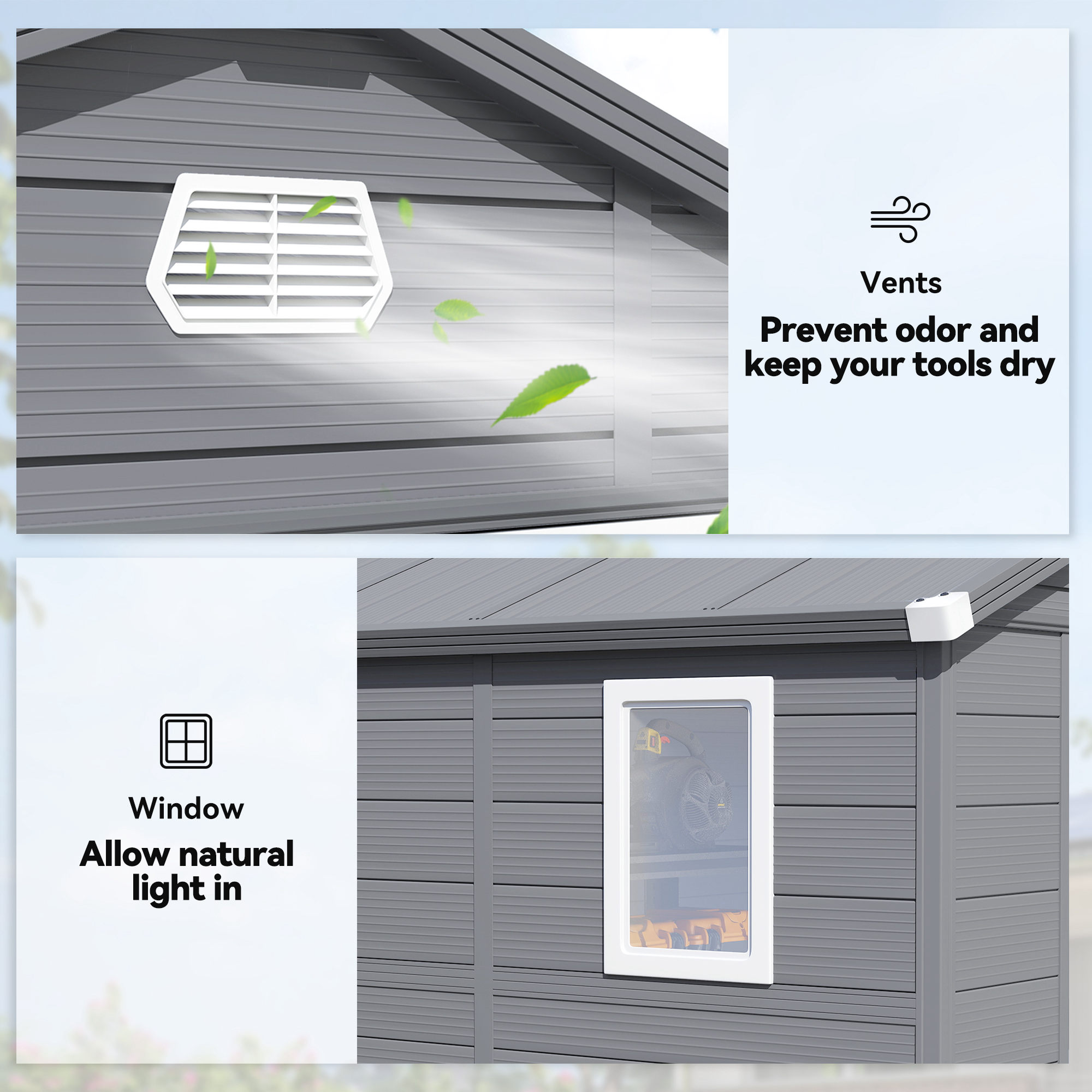 Outsunny 7.9ft x 6.2ft Aluminium Frame and Plastic Wall Shed, with Foundation Grey 6