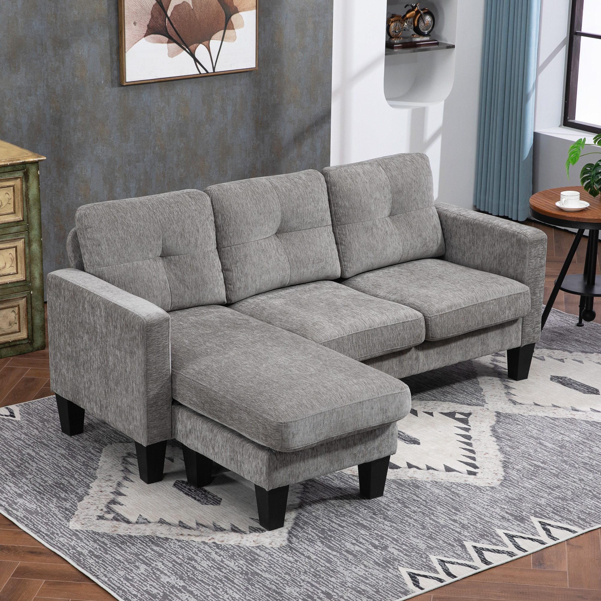 HOMCOM Ecksofa, Eck-Couch mit umkehrbarer Chaiselongue, Sofa in L-Form, Gep günstig online kaufen