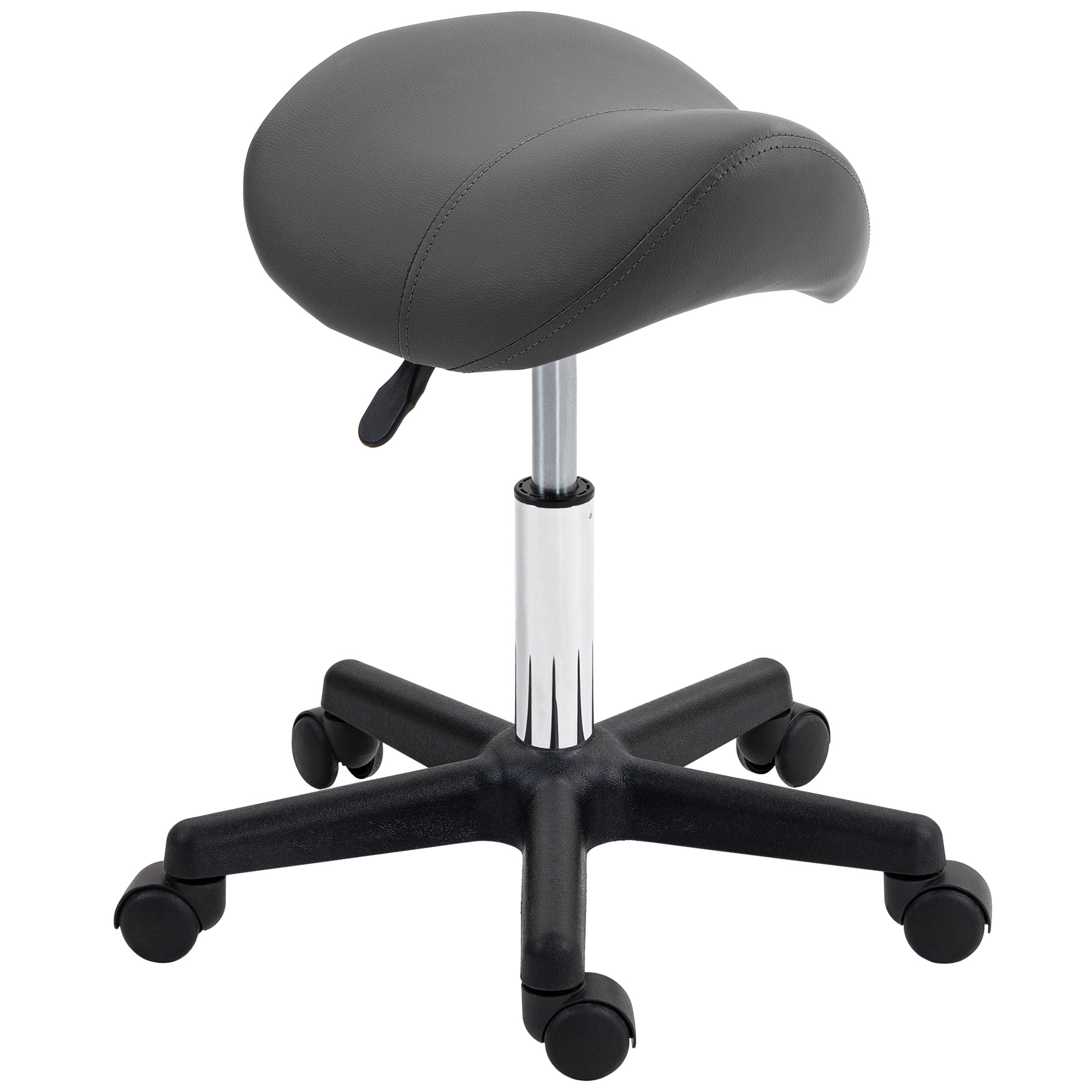 HOMCOM Tabouret roulant, assise en forme de selle, réglable en hauteur, pivotant à 360°, similicuir, gris, 48 x 47 x 45-57 cm