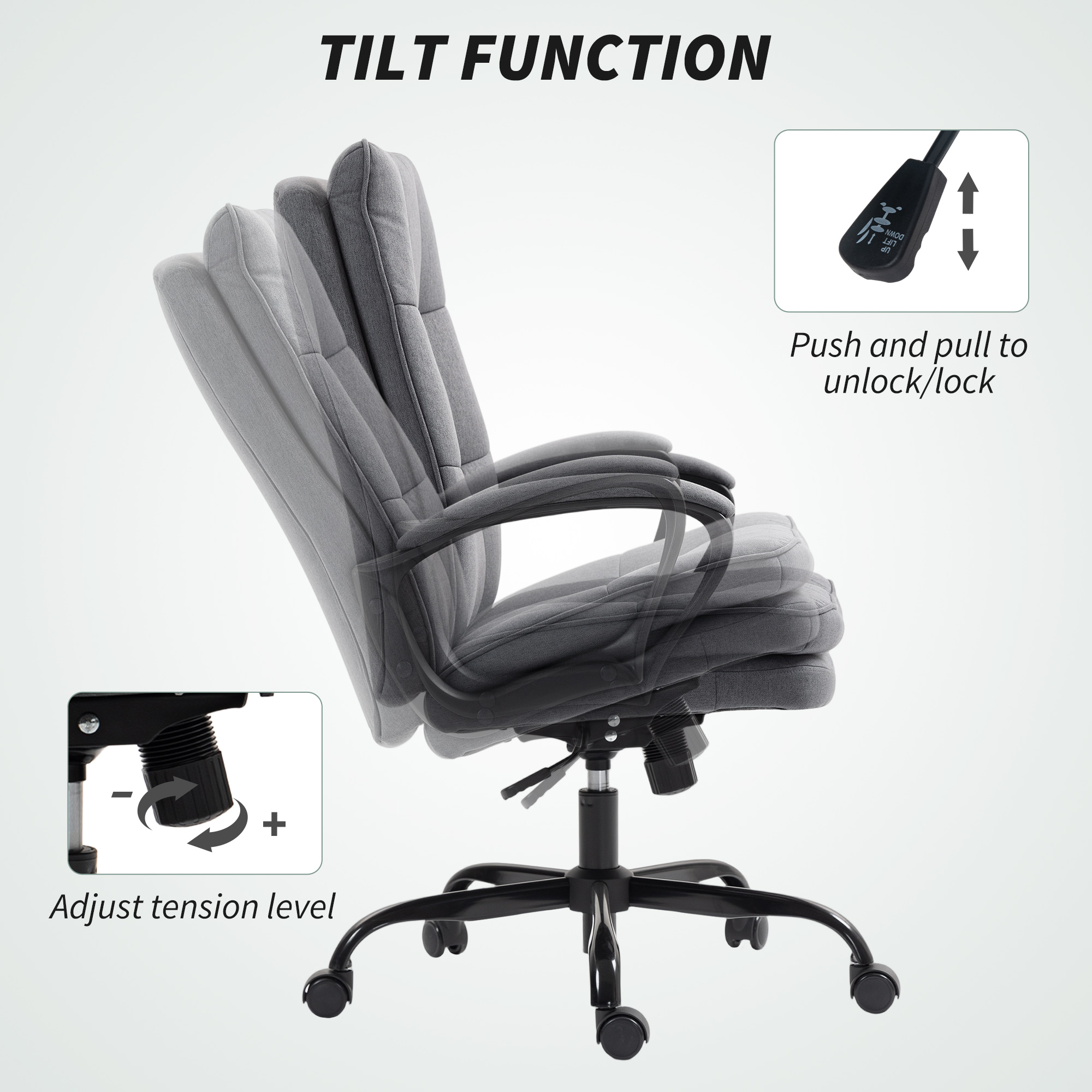 HOMCOM Double Padded Linen-Look Office Chair Charcoal Grey 5