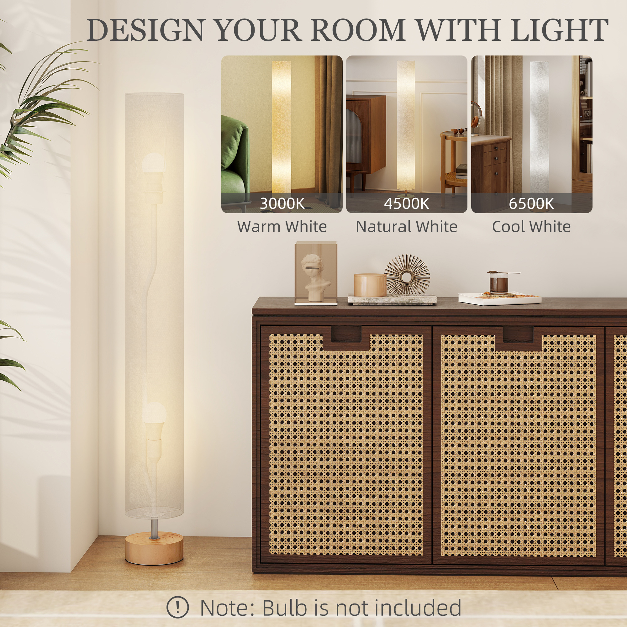 HOMCOM LED Floor Lamp for Living Room, 120cm Modern Standing Lamp with 3000K/4500K/6500K Colour Temperatures, Linen Shade and Wooden Base, Grey 4