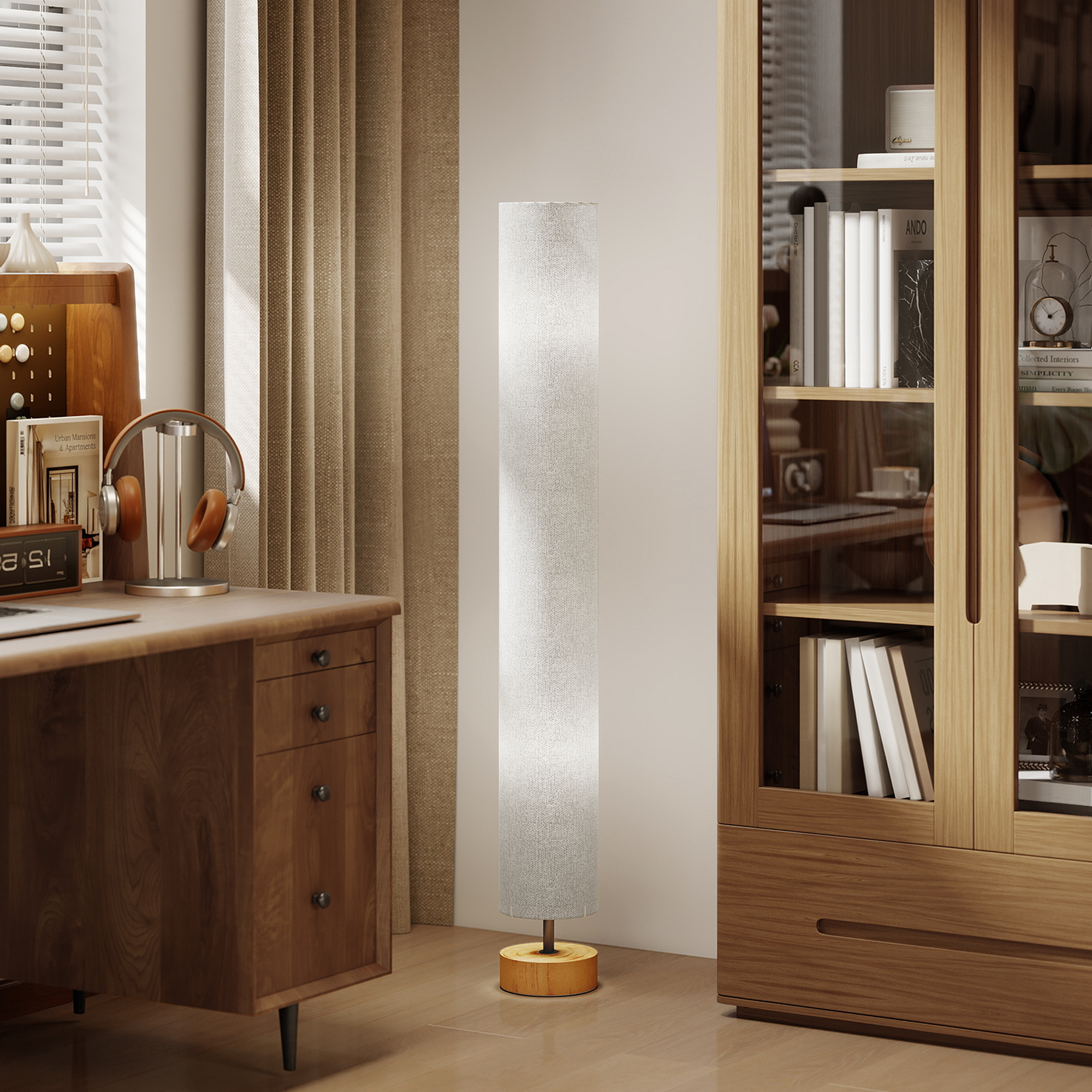 HOMCOM LED Floor Lamp for Living Room, 120cm Modern Standing Lamp with 3000K/4500K/6500K Colour Temperatures, Linen Shade and Wooden Base, Grey 9