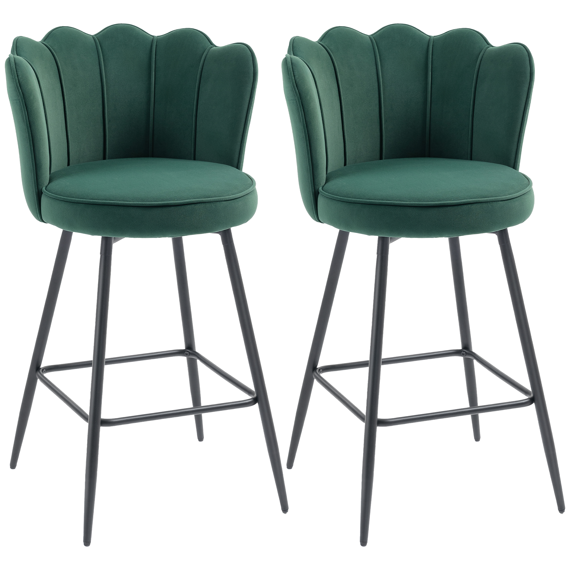 HOMCOM Lote de 2 taburetes de bar, sillas de bar con respaldo y reposapiés, patas de acero, 54 x 55 x 97 cm, verde oscuro