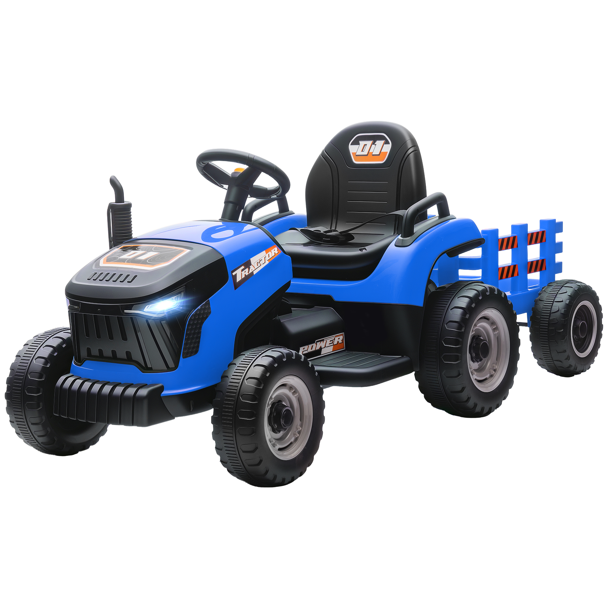 AIYAPLAY Tracteur électrique enfants avec remorque amovible, voiture électrique enfants, télécommande 2,4G, 139x58x55cm, bleu