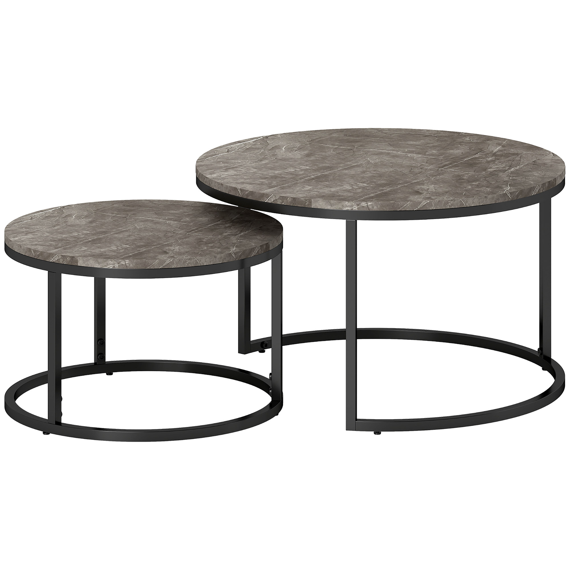 HOMCOM Couchtisch rund 2er Set Wohnzimmertisch Beistelltisch mit Metallrahm günstig online kaufen