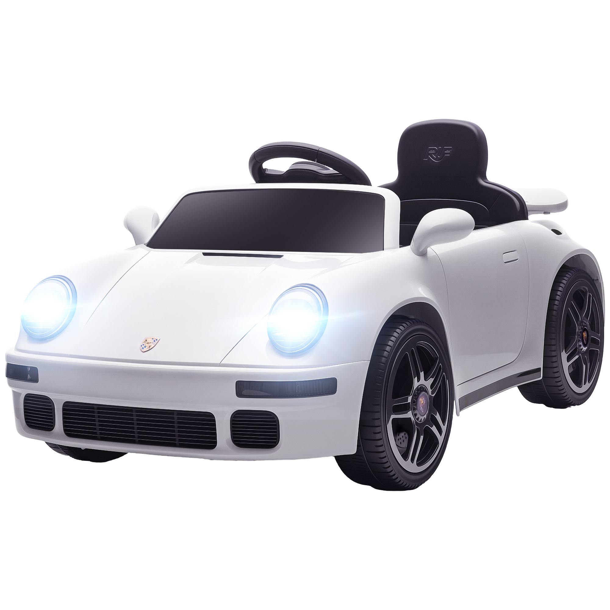 AIYAPLAY Voiture électrique enfants, véhicule électrique 12V, télécommande 2,4G, phares, musique, klaxon, 103 x 55 x 44 cm, blanc