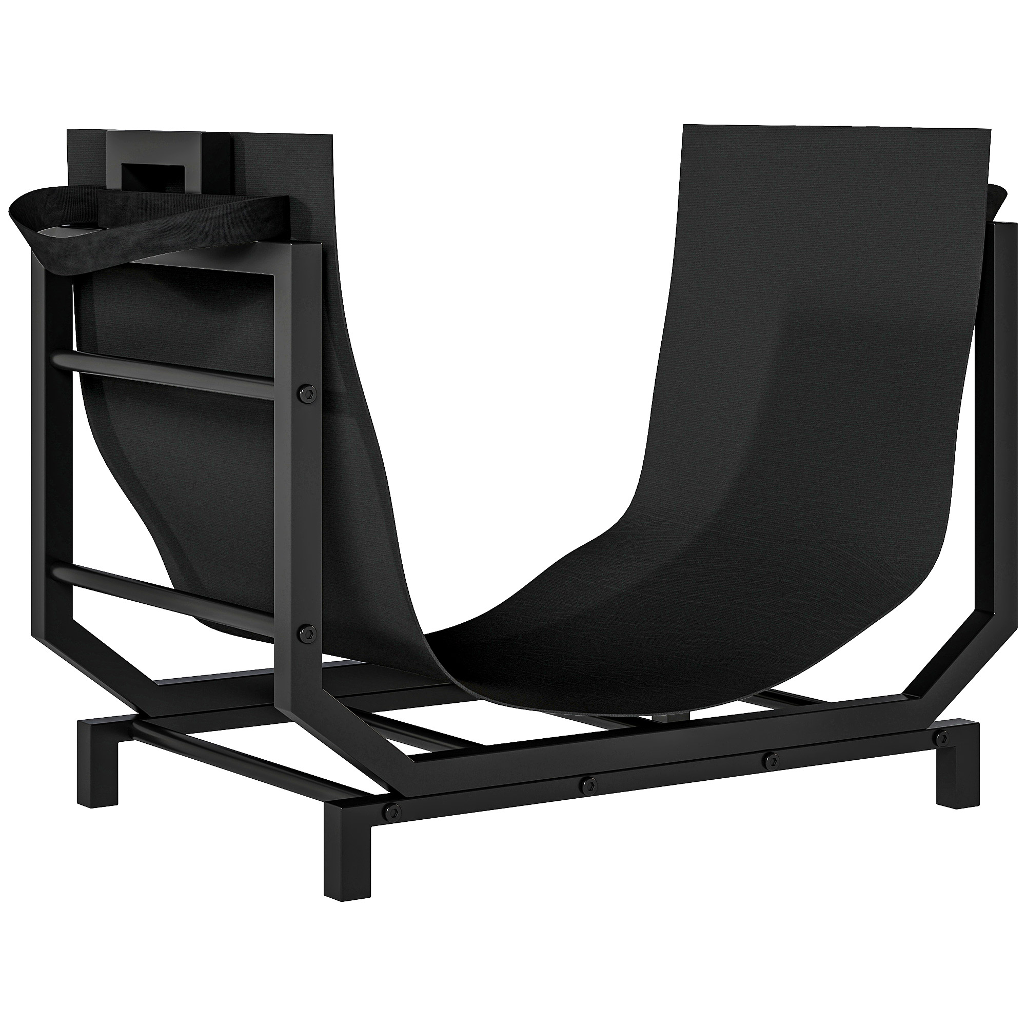 Outsunny Porta Leña en Metal con Bolsa de Transporte Removible en Tela Oxford, 53x33x43 cm, Negro