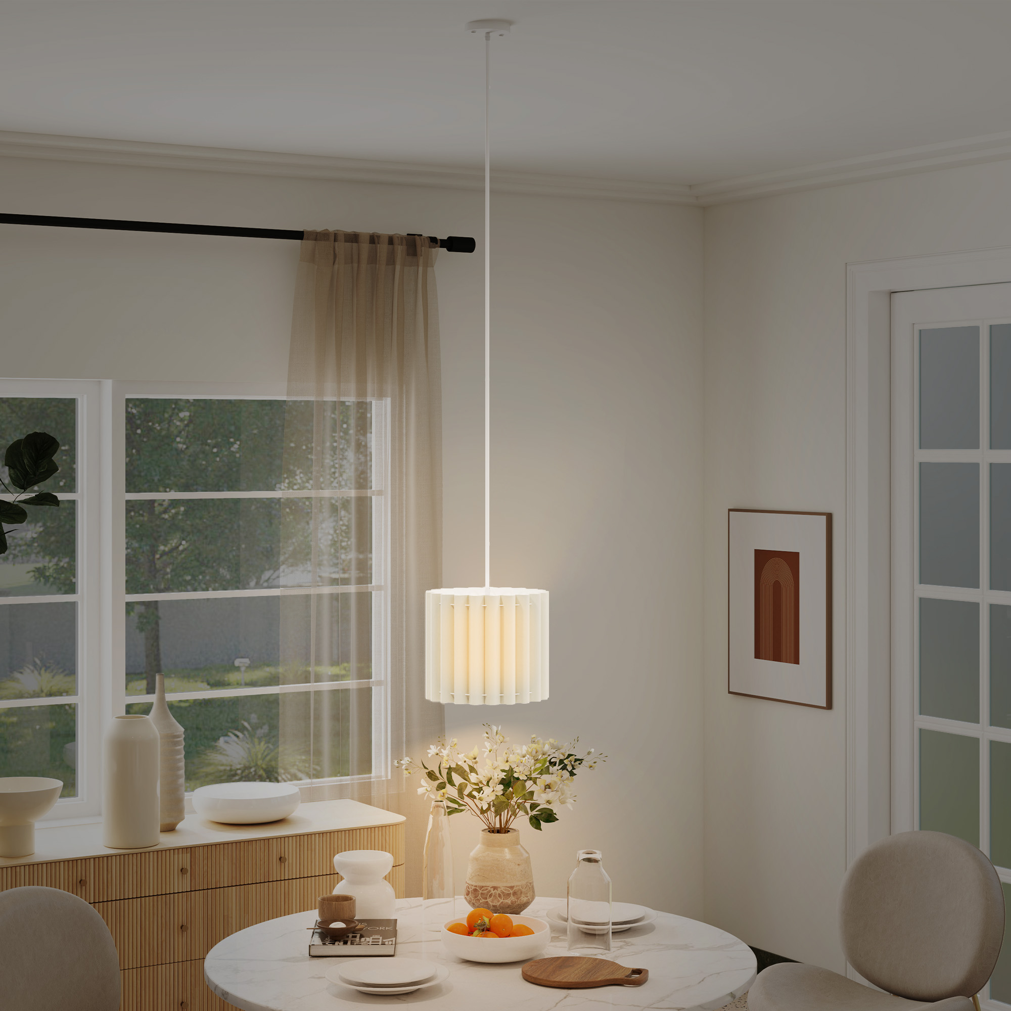 HOMCOM Linen Pendant Light, Bedside Ceiling Lamps with E27 Bulb, Modern Hanging Lights for Living Room, Bedroom, Kitchen, Hallway, White 2