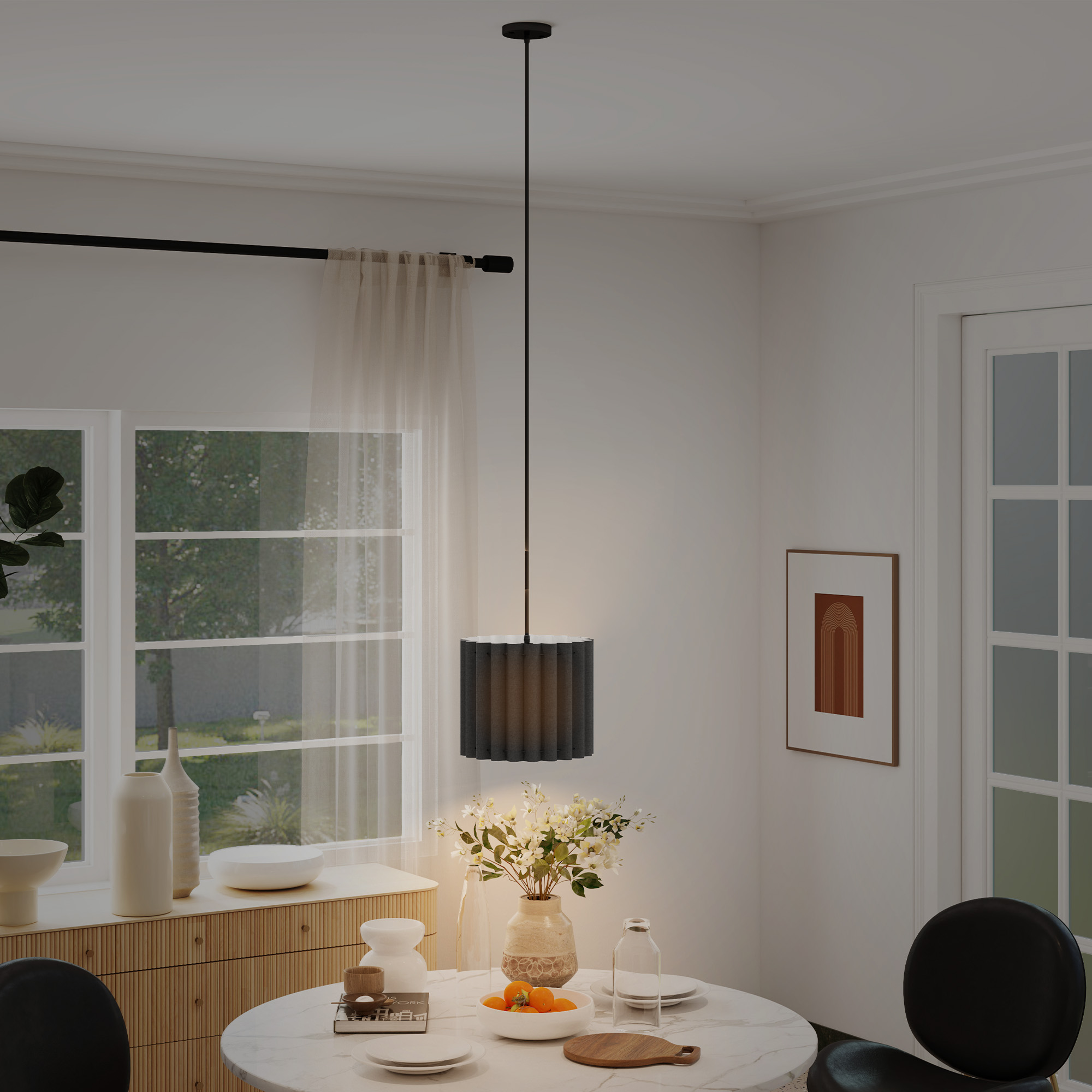 HOMCOM Linen Pendant Light, Bedside Ceiling Lamps with E27 Bulb, Modern Hanging Lights for Living Room, Bedroom, Kitchen, Hallway, Black 2
