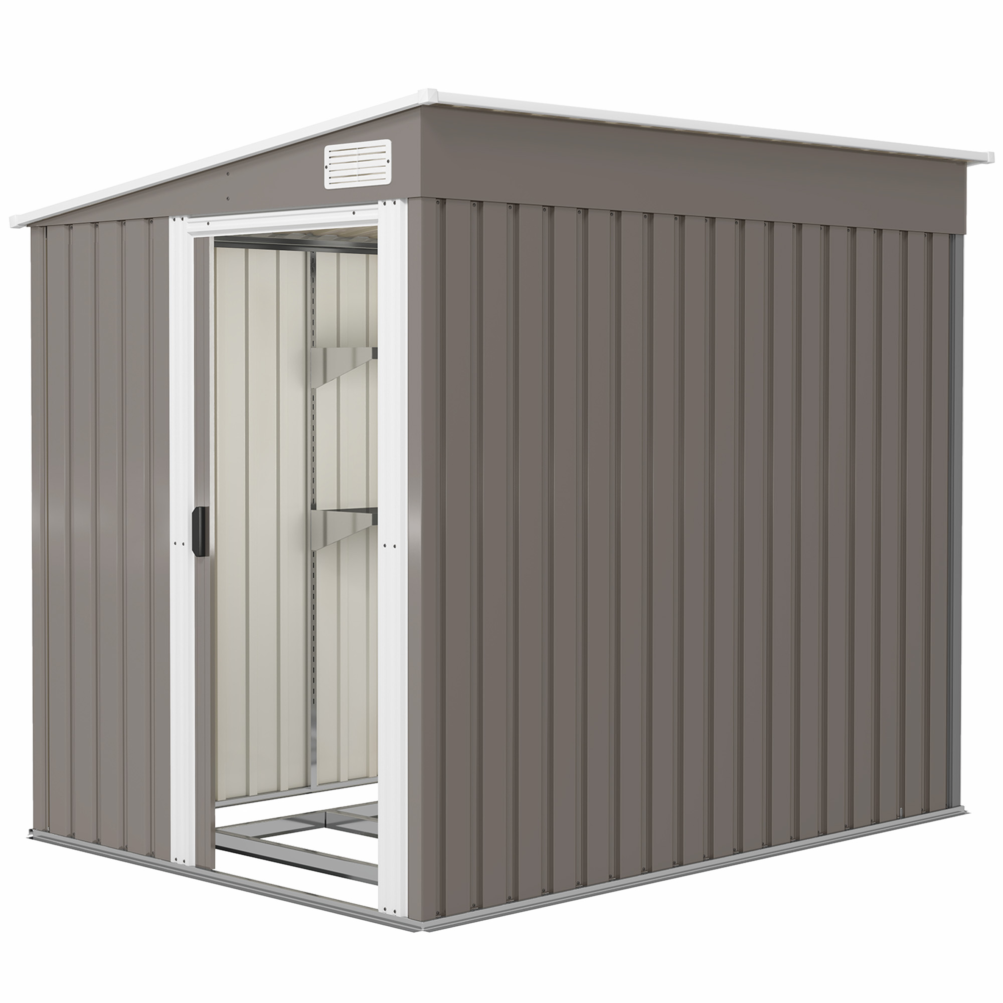 Outsunny Abri de Jardin en Métal 2,81m² 154x206,5x181 cm avec Toit en Pente Fondation