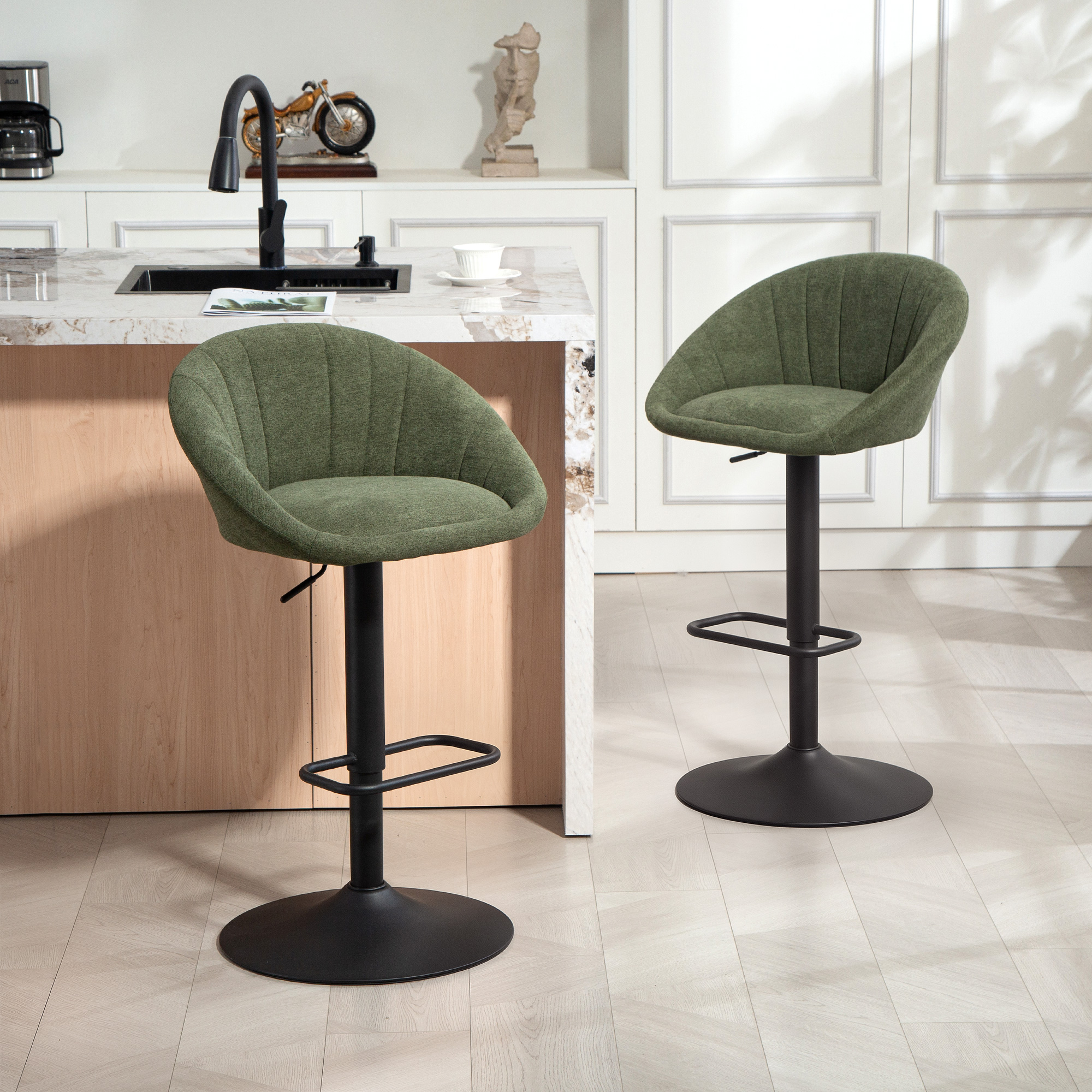 HOMCOM Set of Two Relaxed Tub Bar Stools Dark Green 2