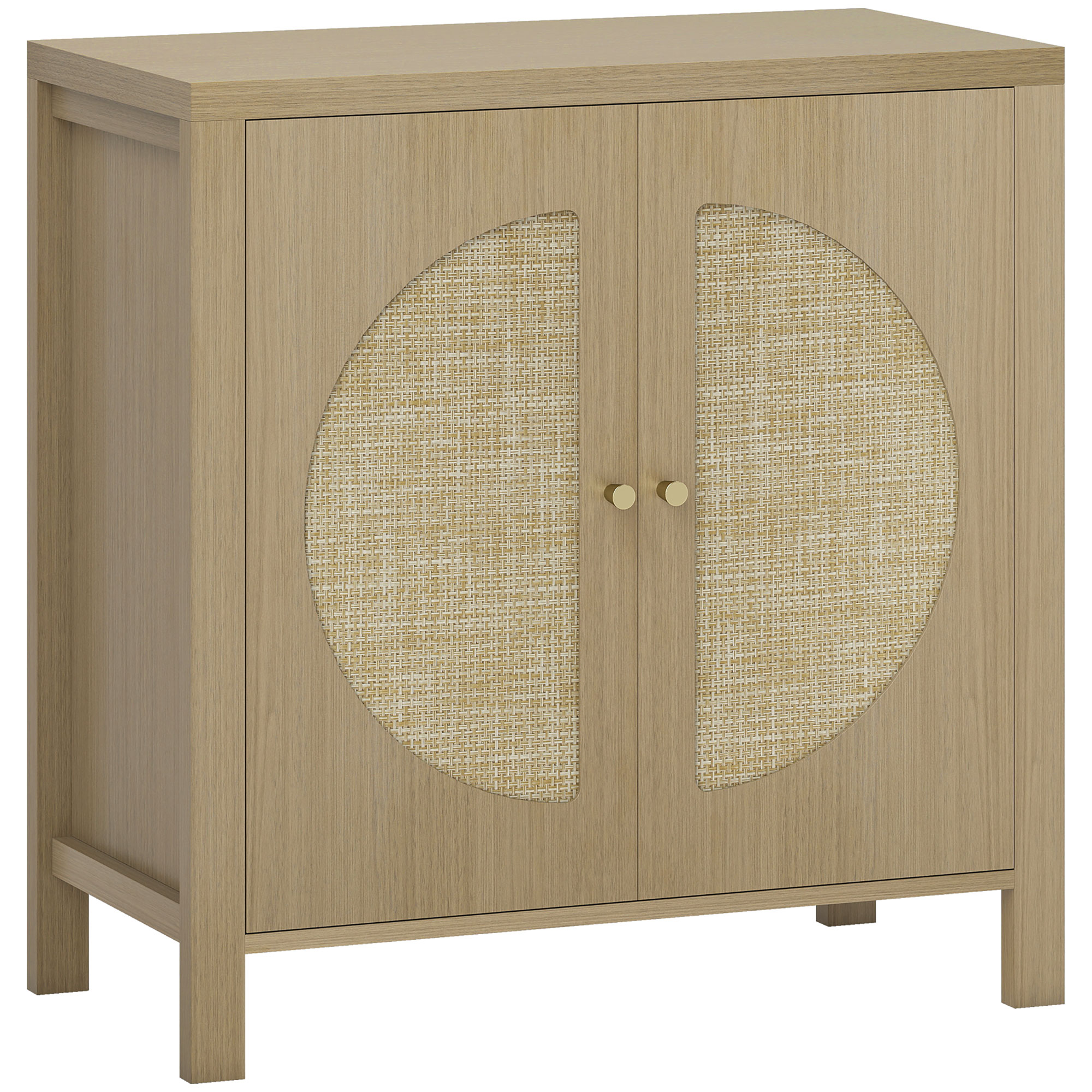 HOMCOM Küchenschrank mit 2 Türen aus synthetischem Rattan, Küchenzubehör mit verstellbarem Regal und 2 Griffen, Buffetschrank für Esszimmer, Wohnzimmer, 75x38x77 cm, Naturholz Aosom