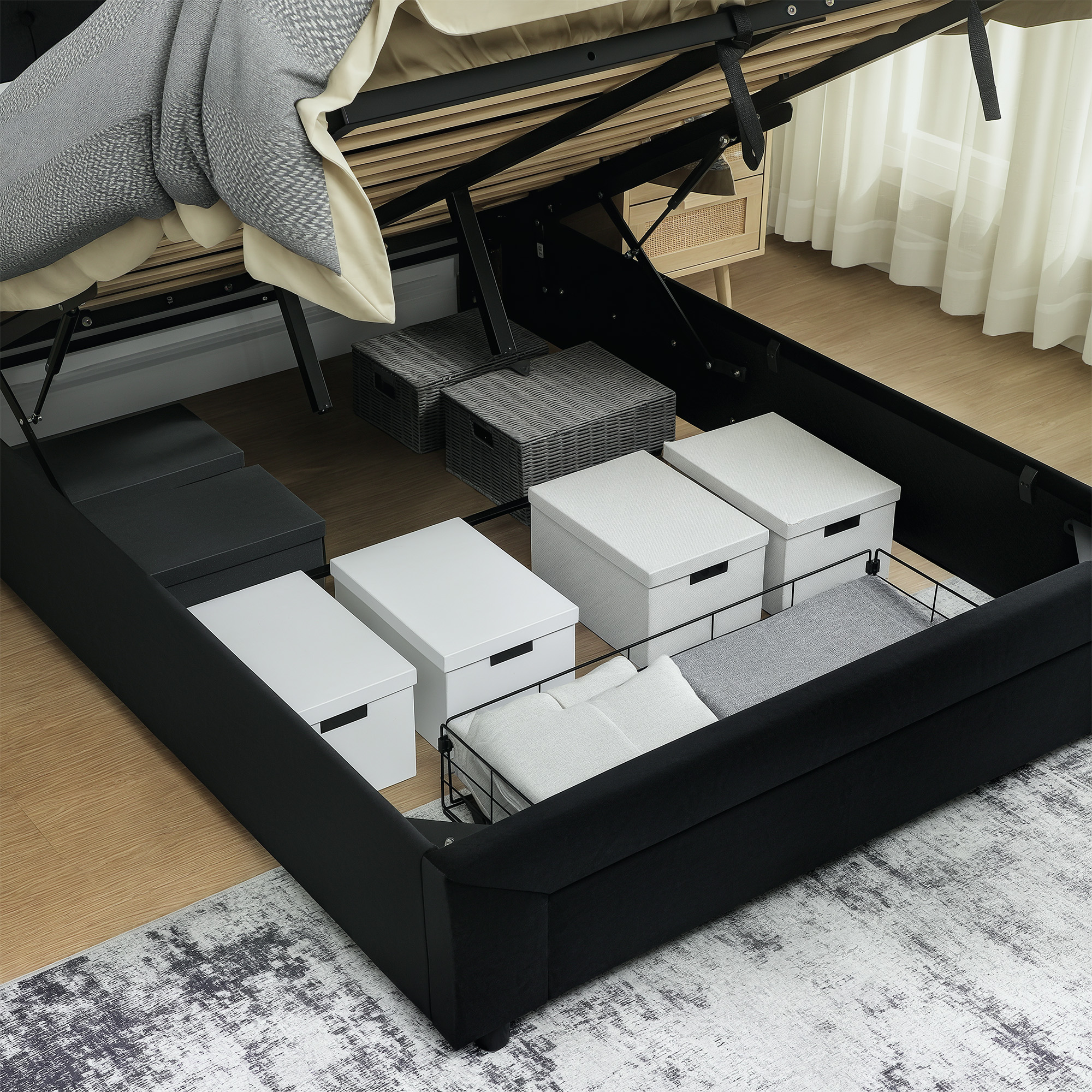 HOMCOM Double Ottoman Bed Frame, with Front Drawer Black 9